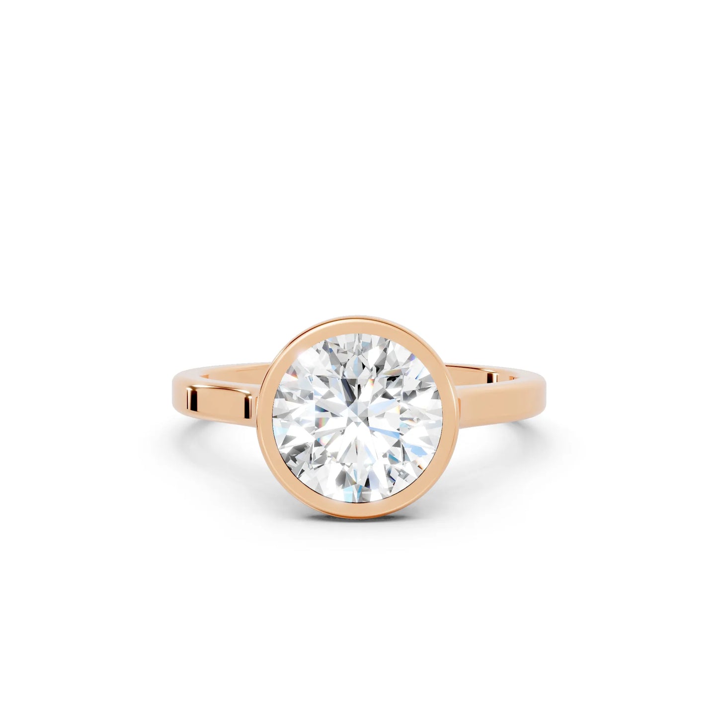 14K Gold Round Cut Diamond Bezel Engagement Ring