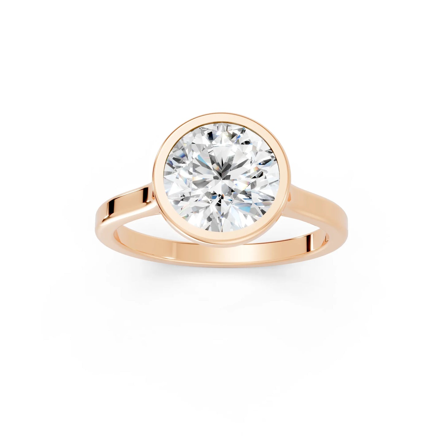 14K Gold Round Cut Diamond Bezel Engagement Ring