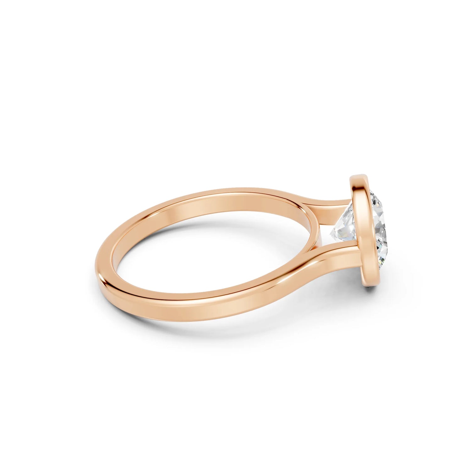 14K Gold Round Cut Diamond Bezel Engagement Ring
