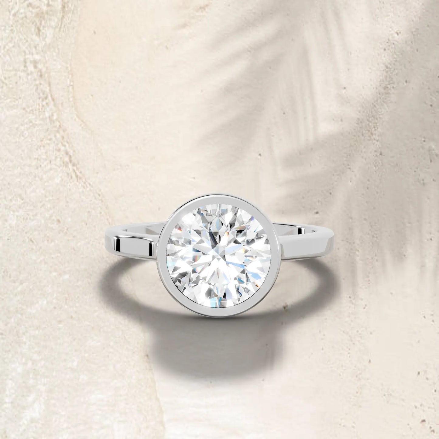 14K Gold Round Cut Diamond Bezel Engagement Ring