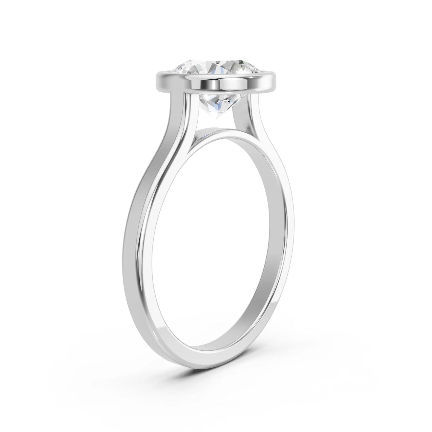 14K Gold Round Cut Diamond Bezel Engagement Ring