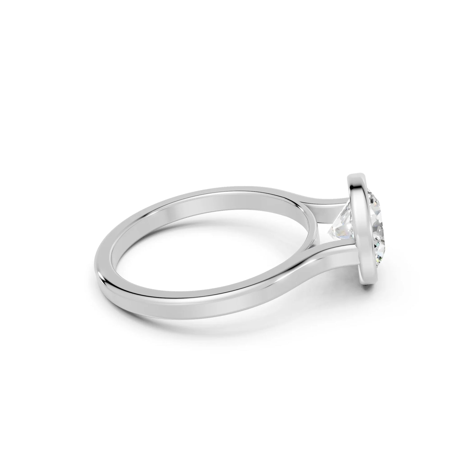14K Gold Round Cut Diamond Bezel Engagement Ring
