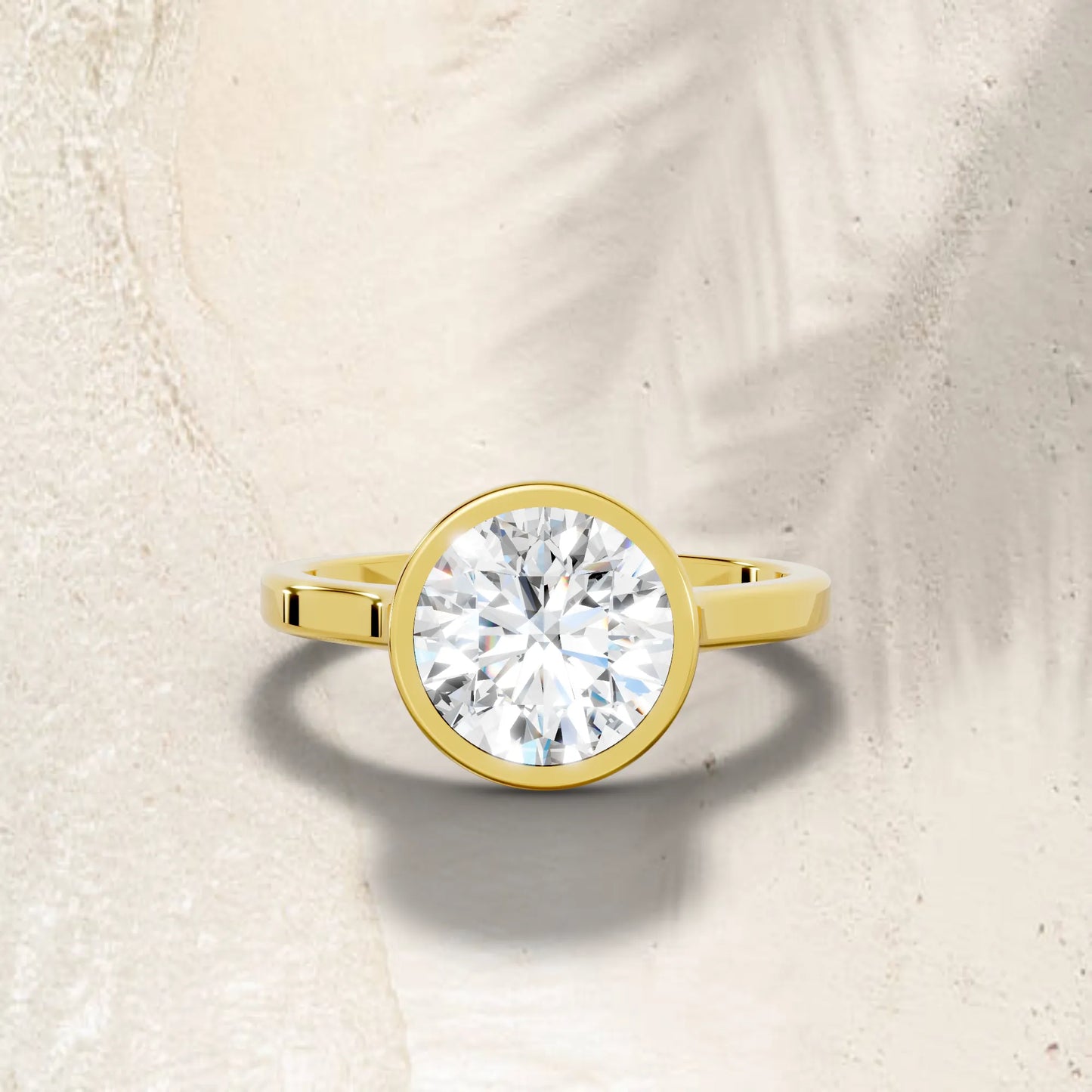 14K Gold Round Cut Diamond Bezel Engagement Ring