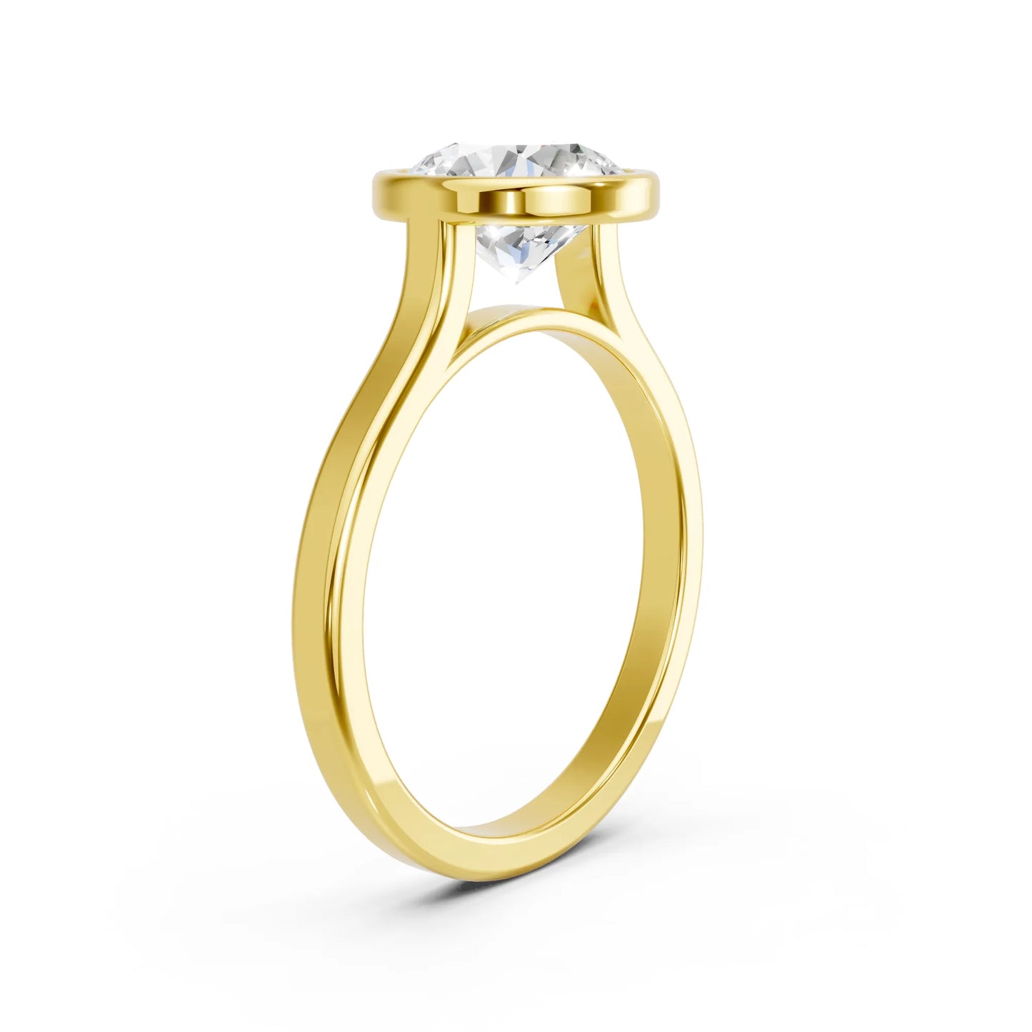 14K Gold Round Cut Diamond Bezel Engagement Ring