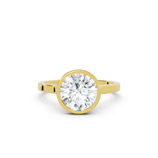 14K Gold Round Cut Diamond Bezel Engagement Ring