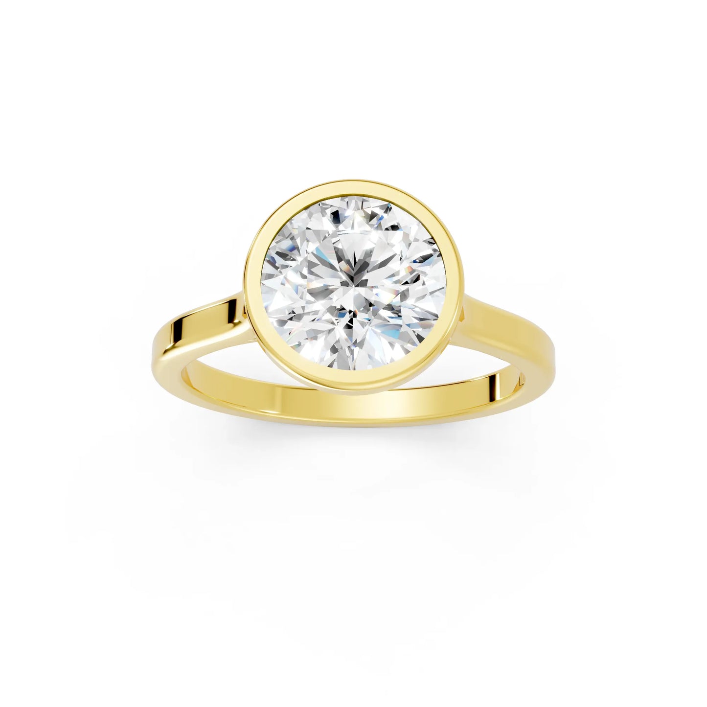 14K Gold Round Cut Diamond Bezel Engagement Ring