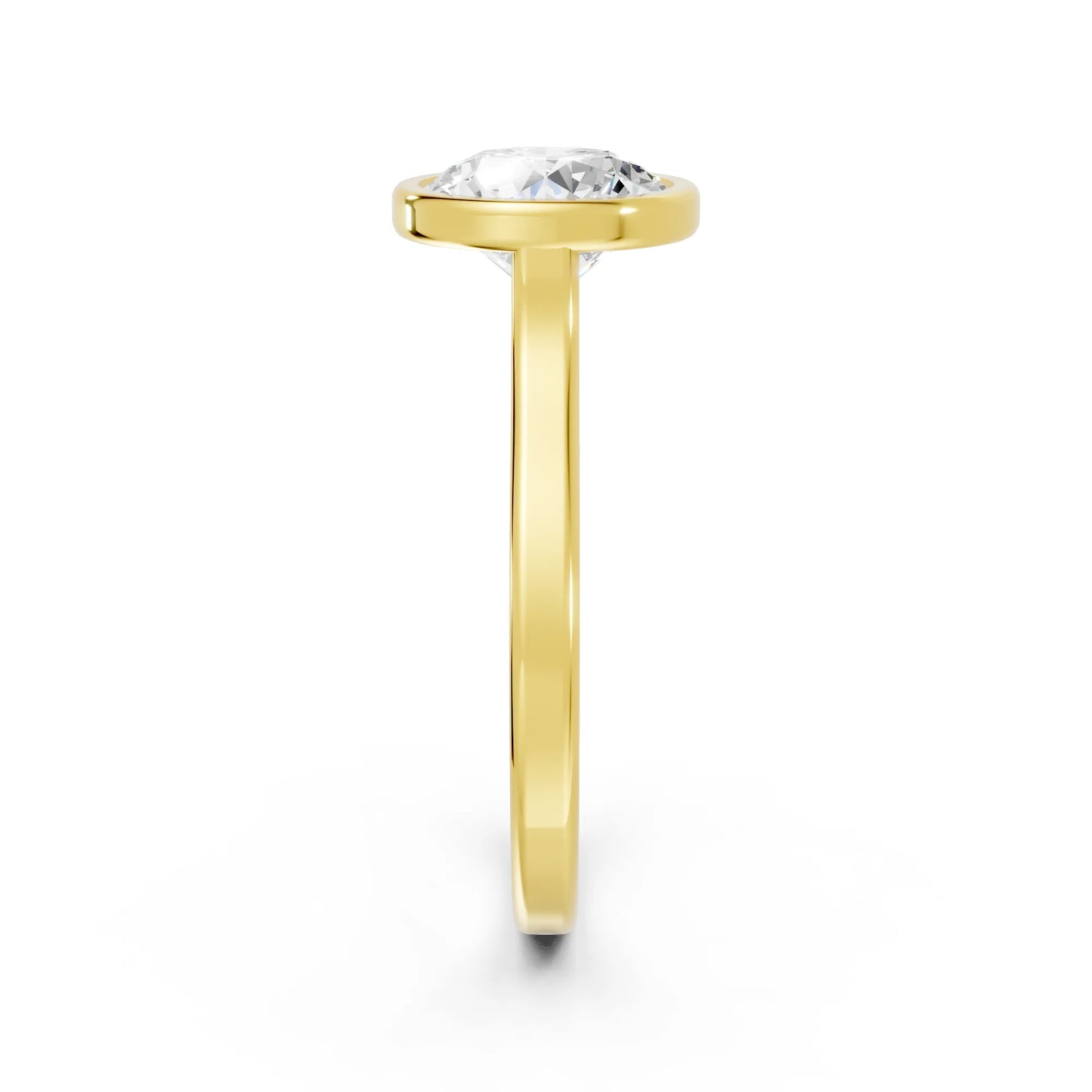 14K Gold Round Cut Diamond Bezel Engagement Ring