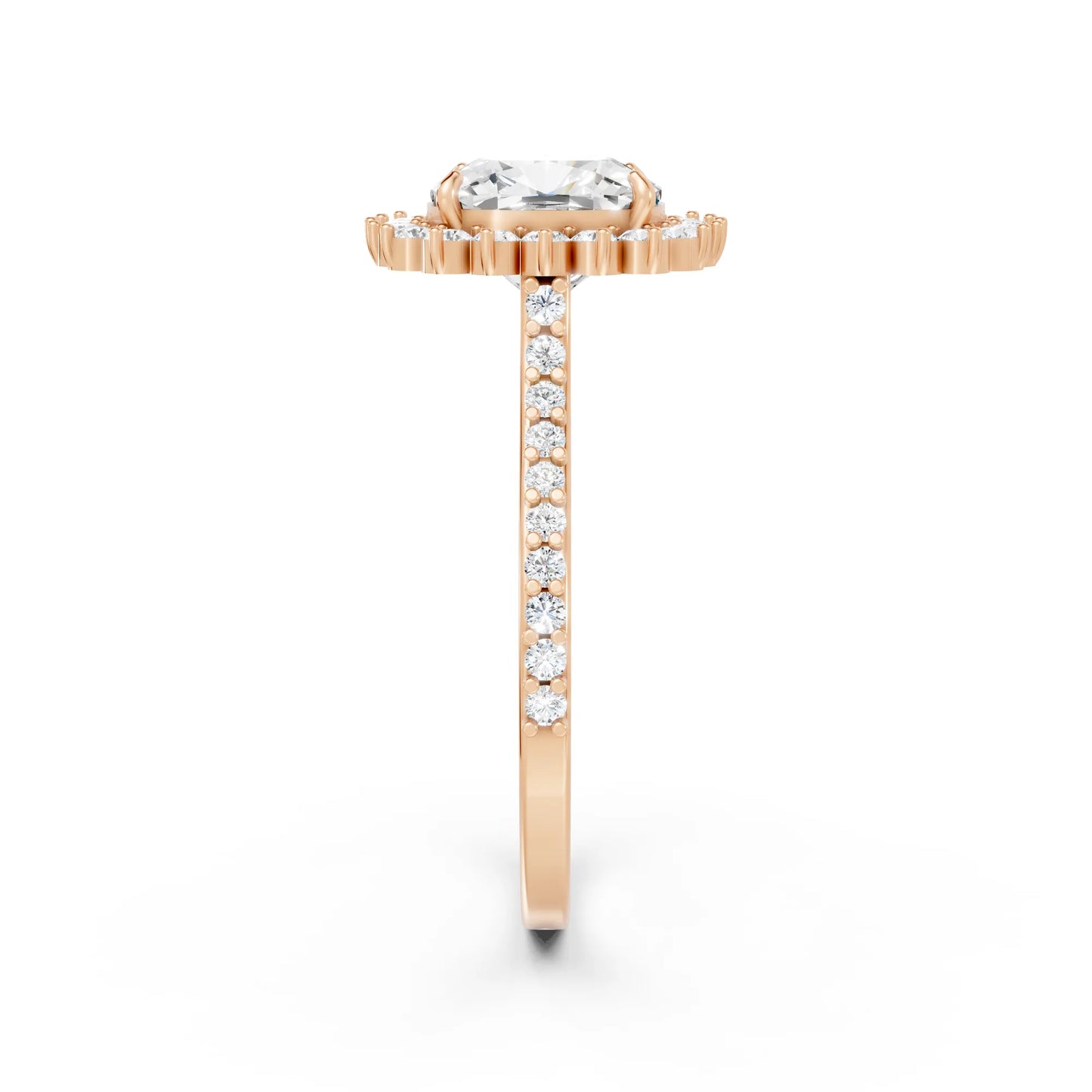 14K Gold Cushion Cut Diamond Floral Halo Pave Engagement Ring
