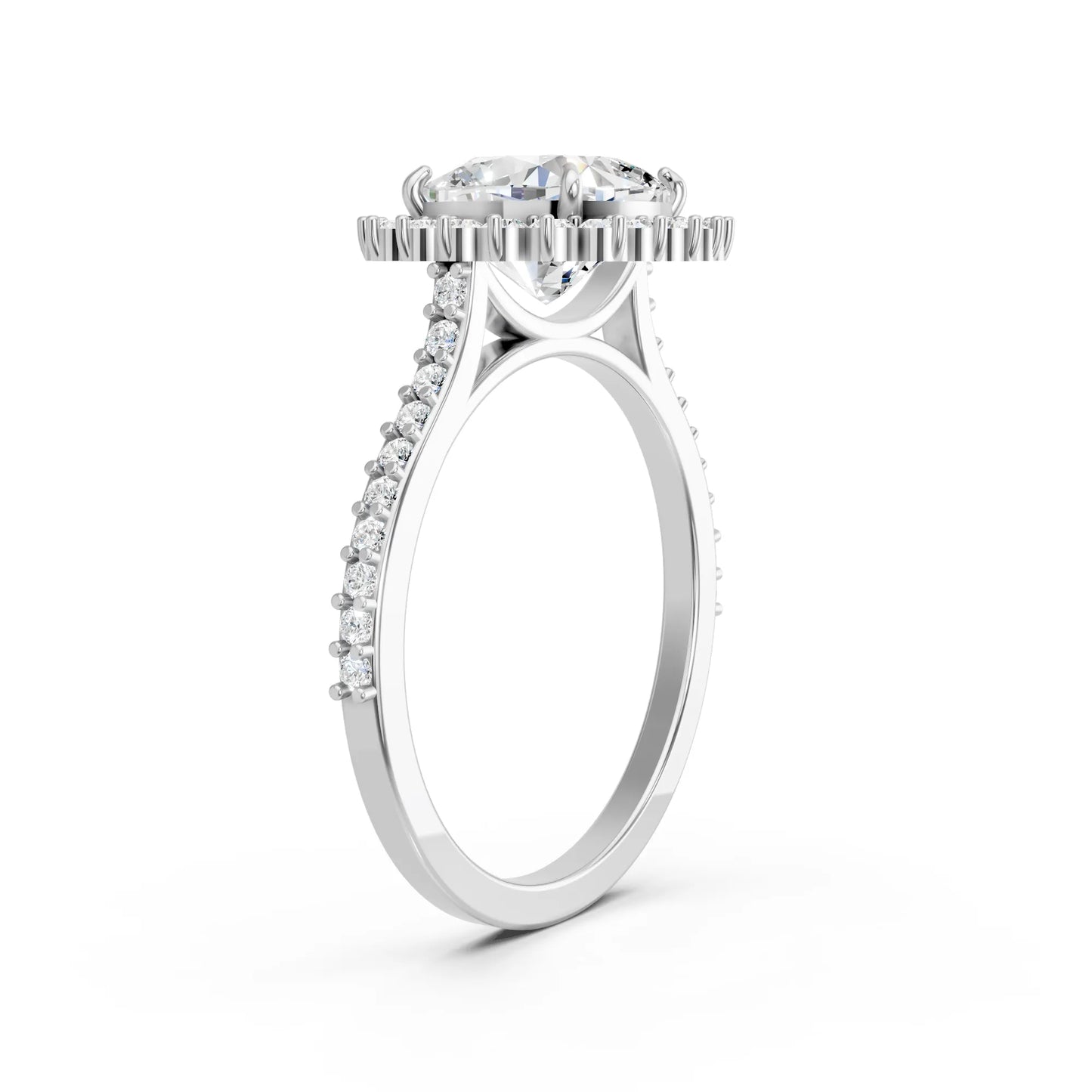 14K Gold Cushion Cut Diamond Floral Halo Pave Engagement Ring