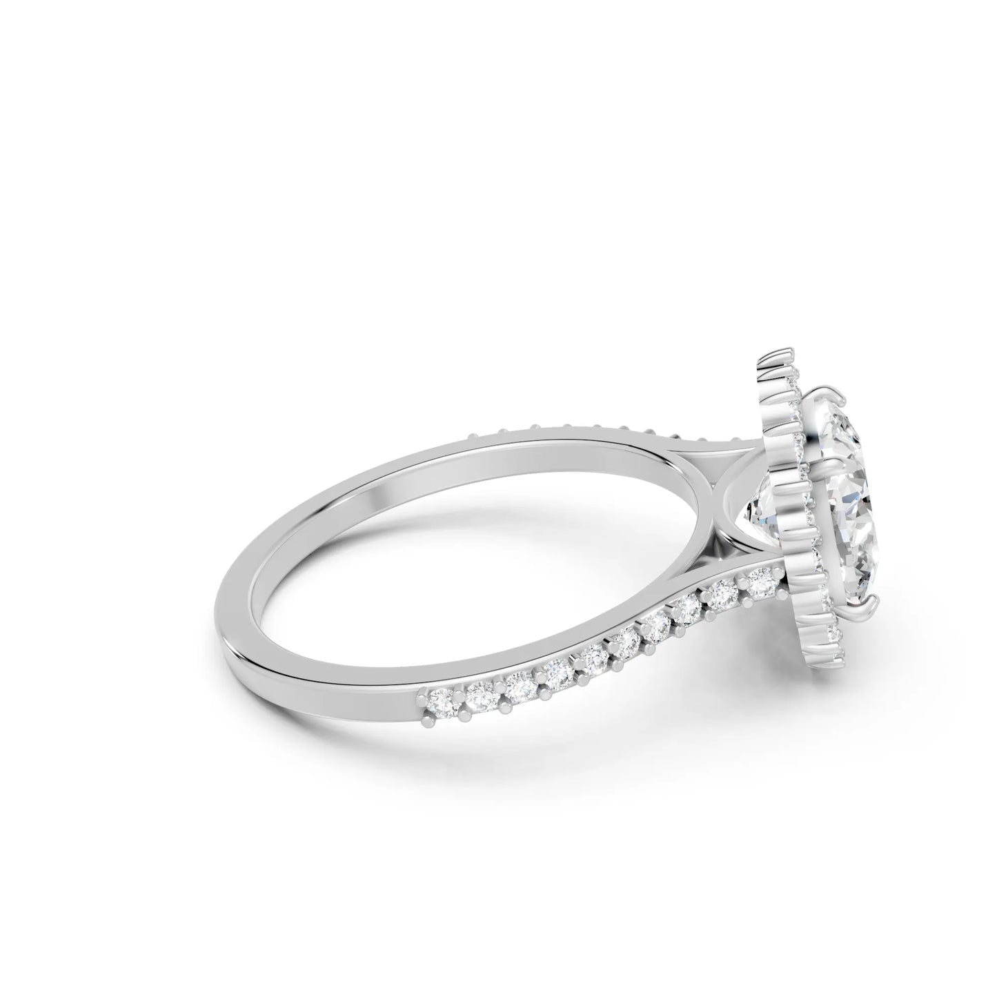 14K Gold Cushion Cut Diamond Floral Halo Pave Engagement Ring