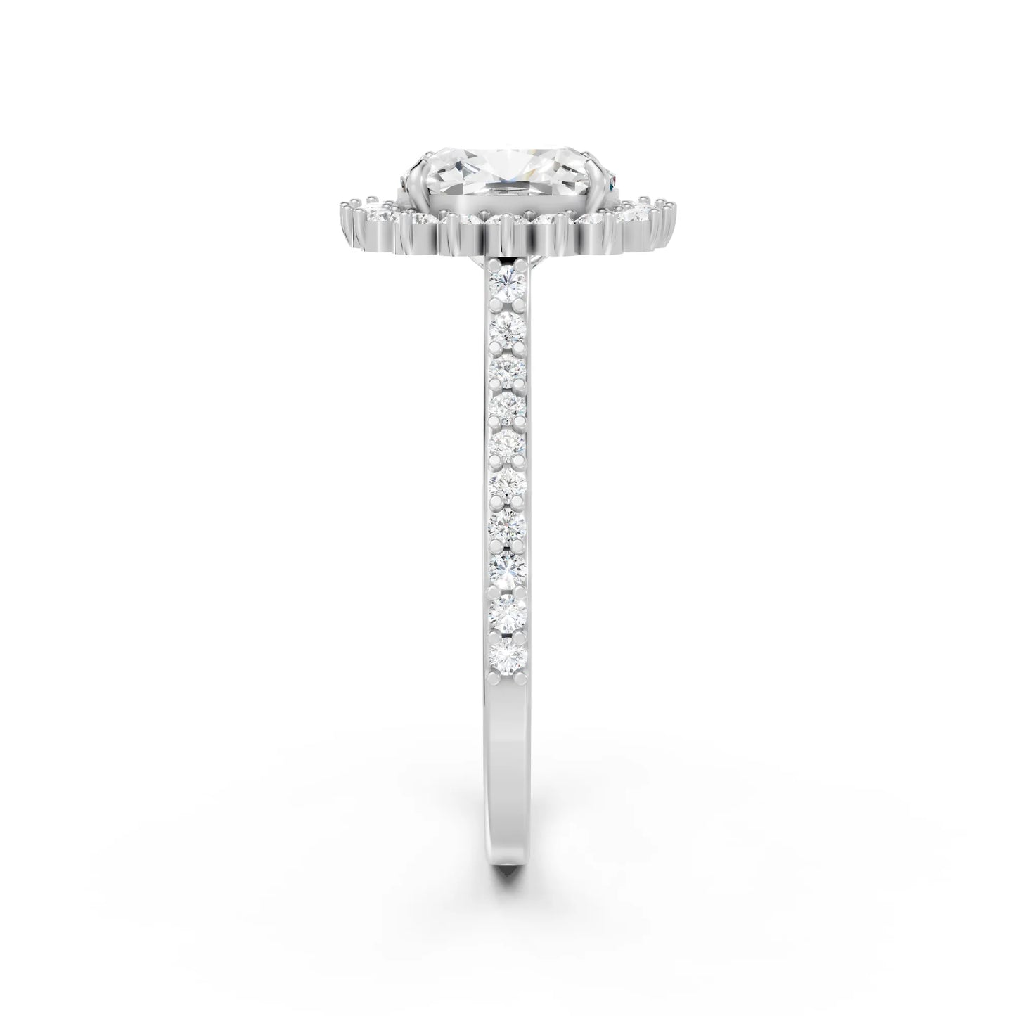 14K Gold Cushion Cut Diamond Floral Halo Pave Engagement Ring