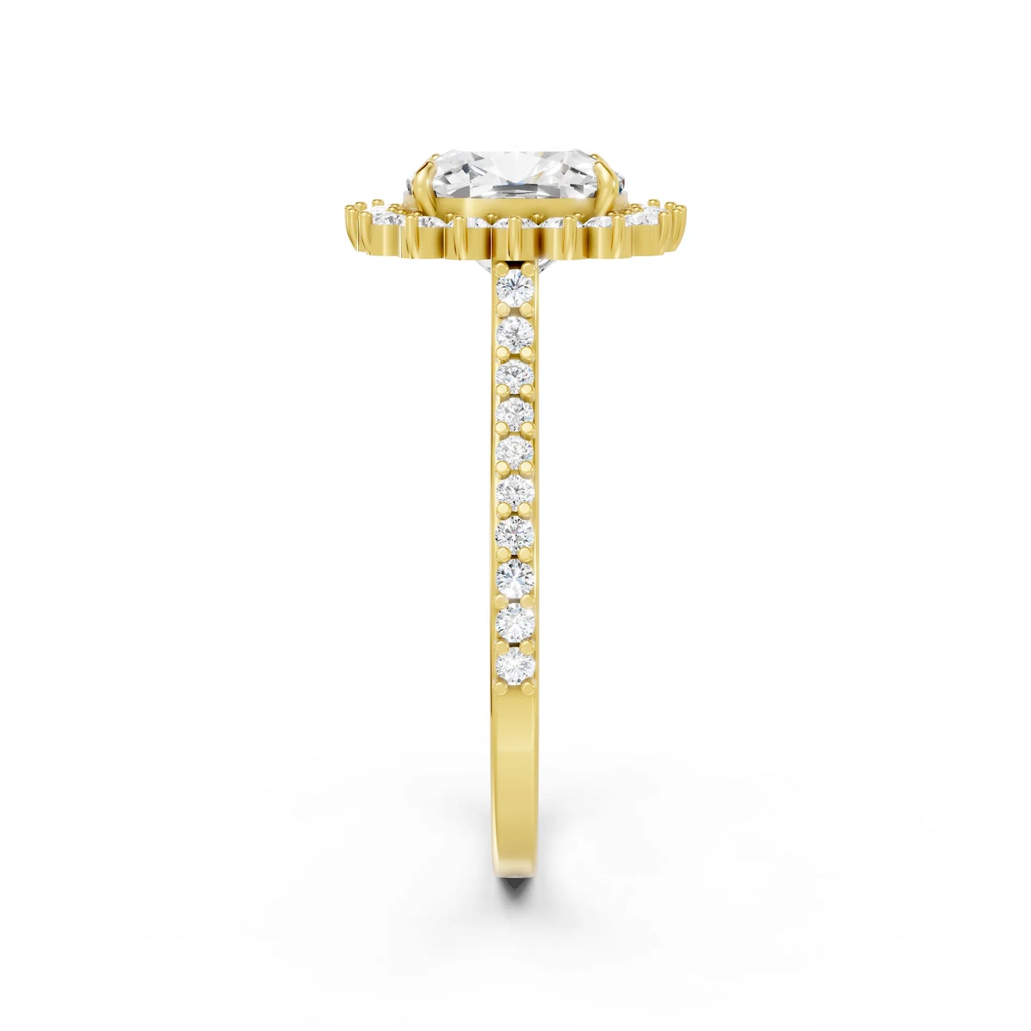 14K Gold Cushion Cut Diamond Floral Halo Pave Engagement Ring