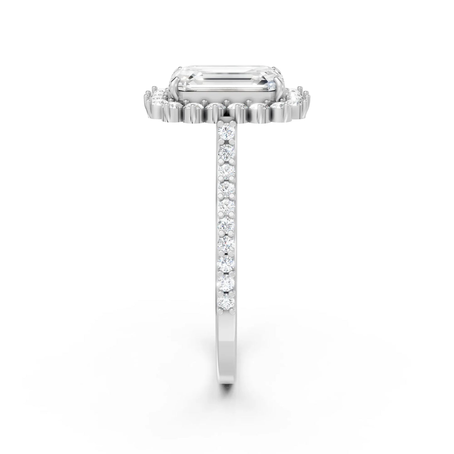 14K Gold Emerald Cut Diamond Floral Halo Pave Engagement Ring