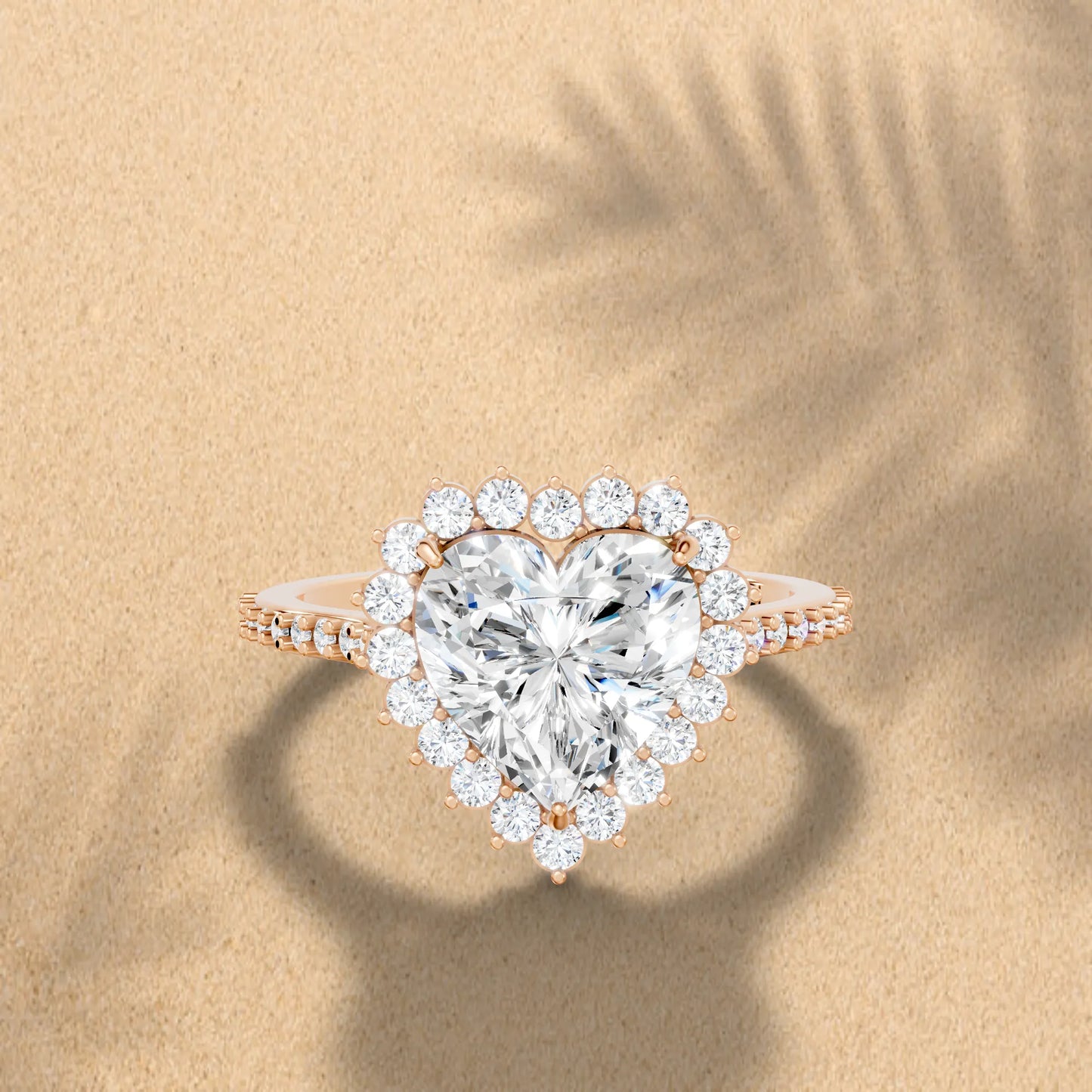 14K Gold Heart Cut Diamond Floral Halo Pave Engagement Ring