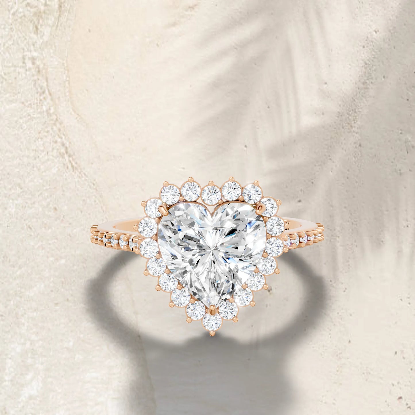 14K Gold Heart Cut Diamond Floral Halo Pave Engagement Ring
