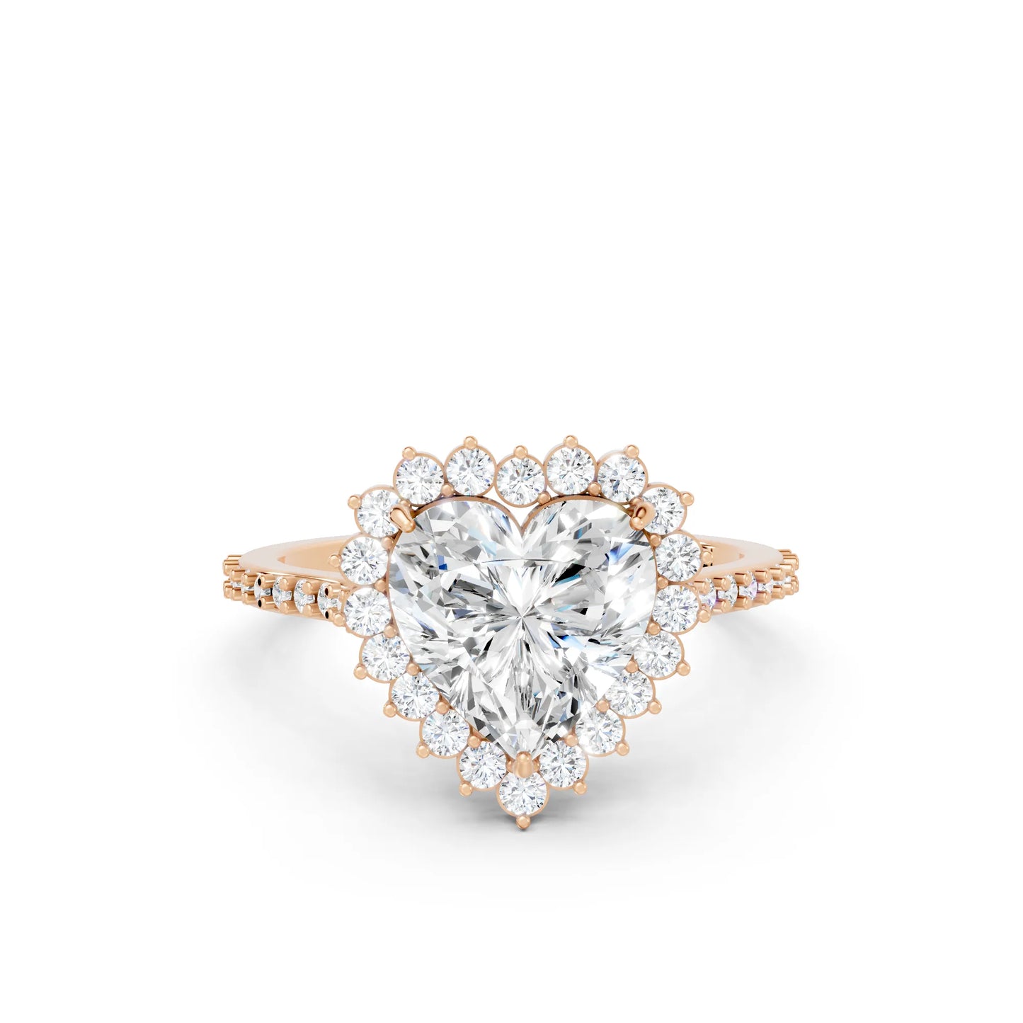 14K Gold Heart Cut Diamond Floral Halo Pave Engagement Ring