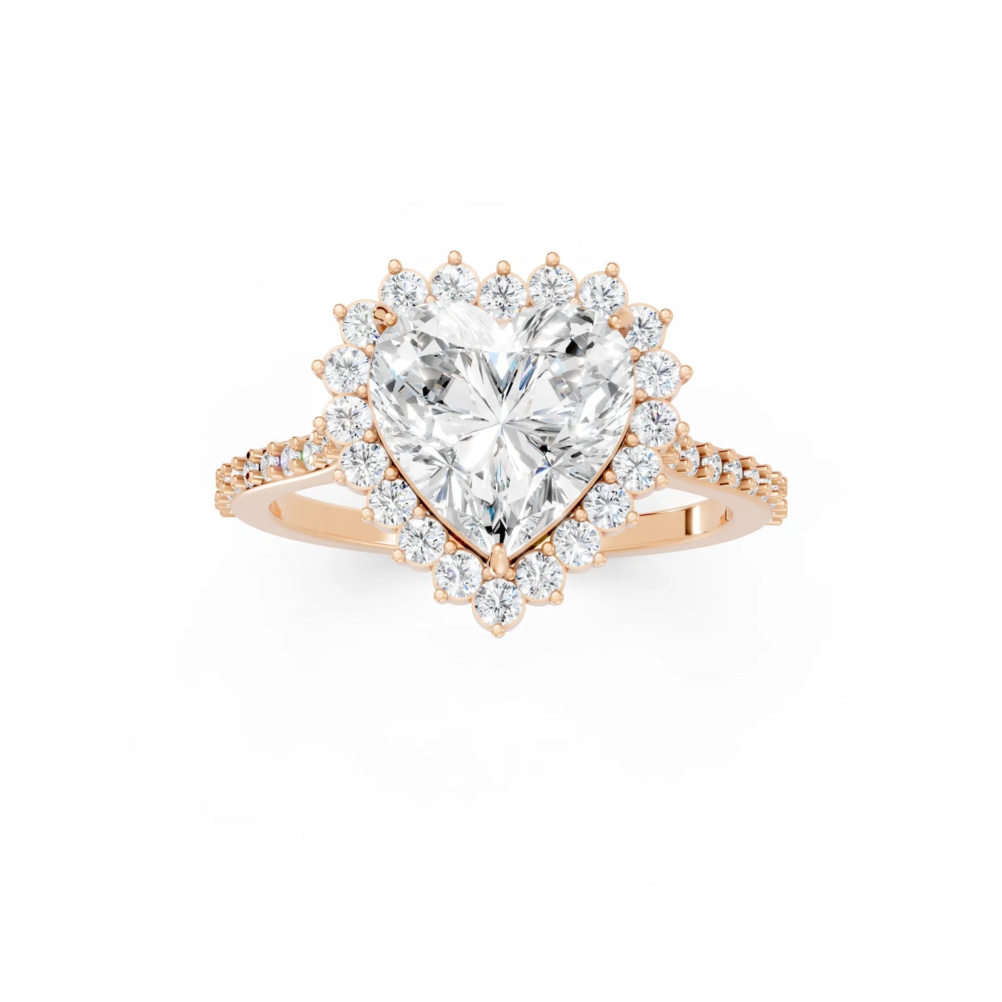14K Gold Heart Cut Diamond Floral Halo Pave Engagement Ring