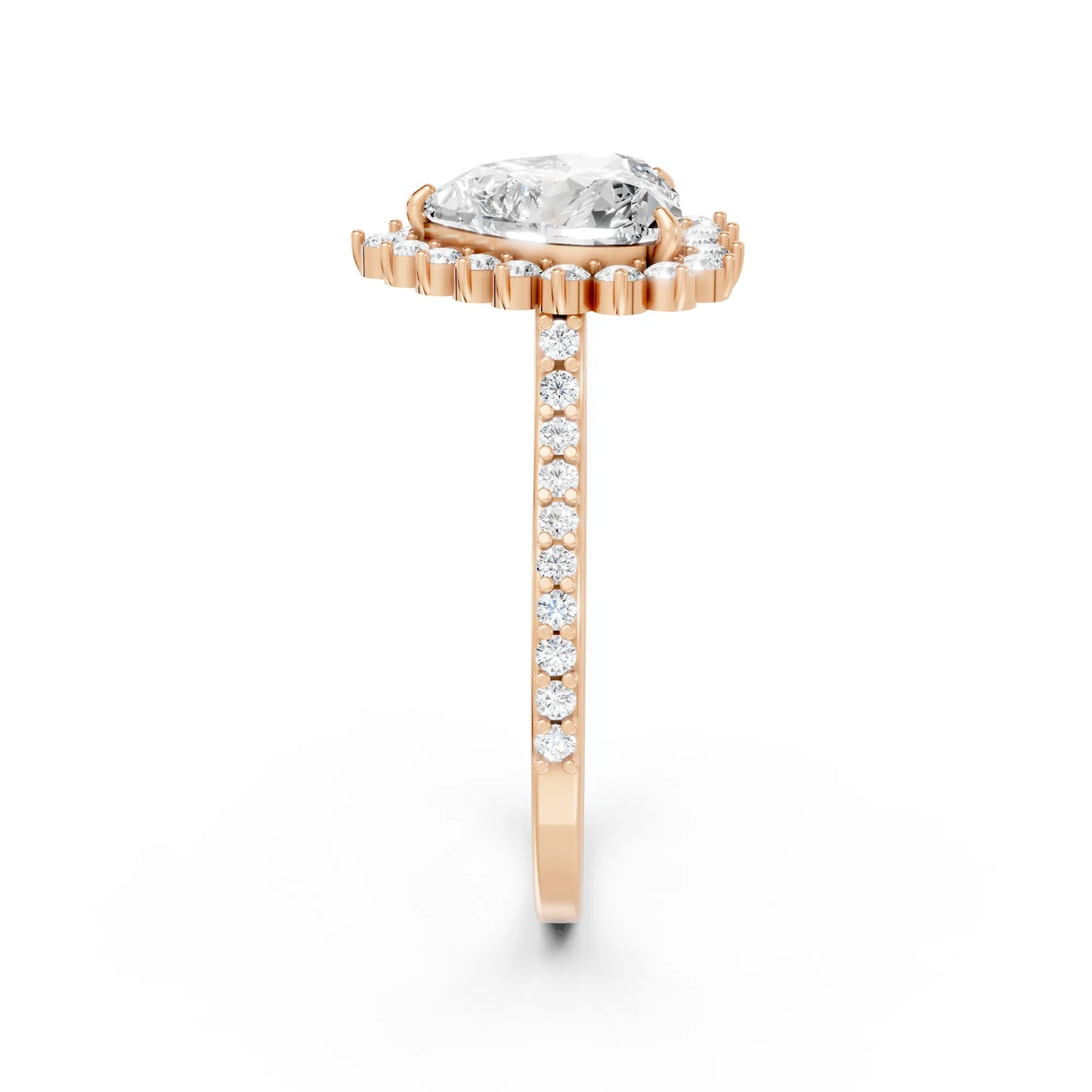 14K Gold Heart Cut Diamond Floral Halo Pave Engagement Ring