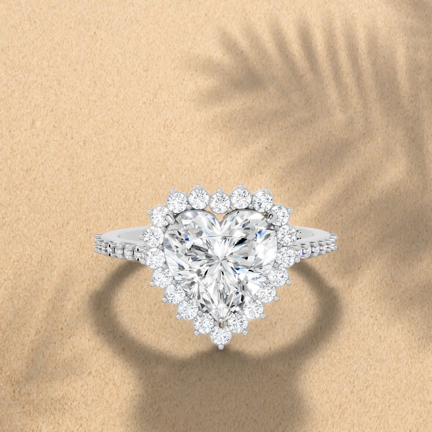 14K Gold Heart Cut Diamond Floral Halo Pave Engagement Ring