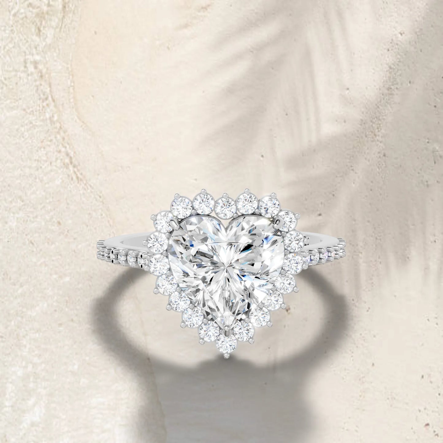 14K Gold Heart Cut Diamond Floral Halo Pave Engagement Ring