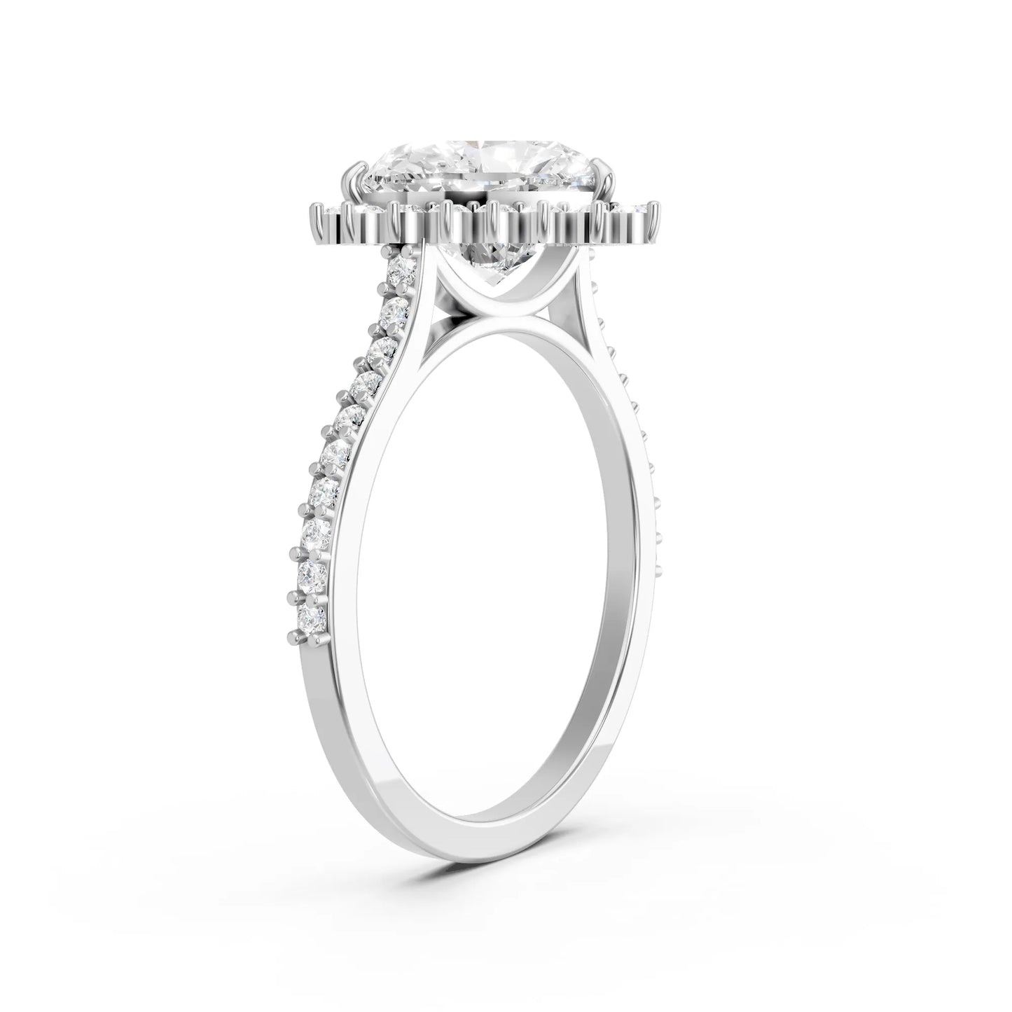 14K Gold Heart Cut Diamond Floral Halo Pave Engagement Ring