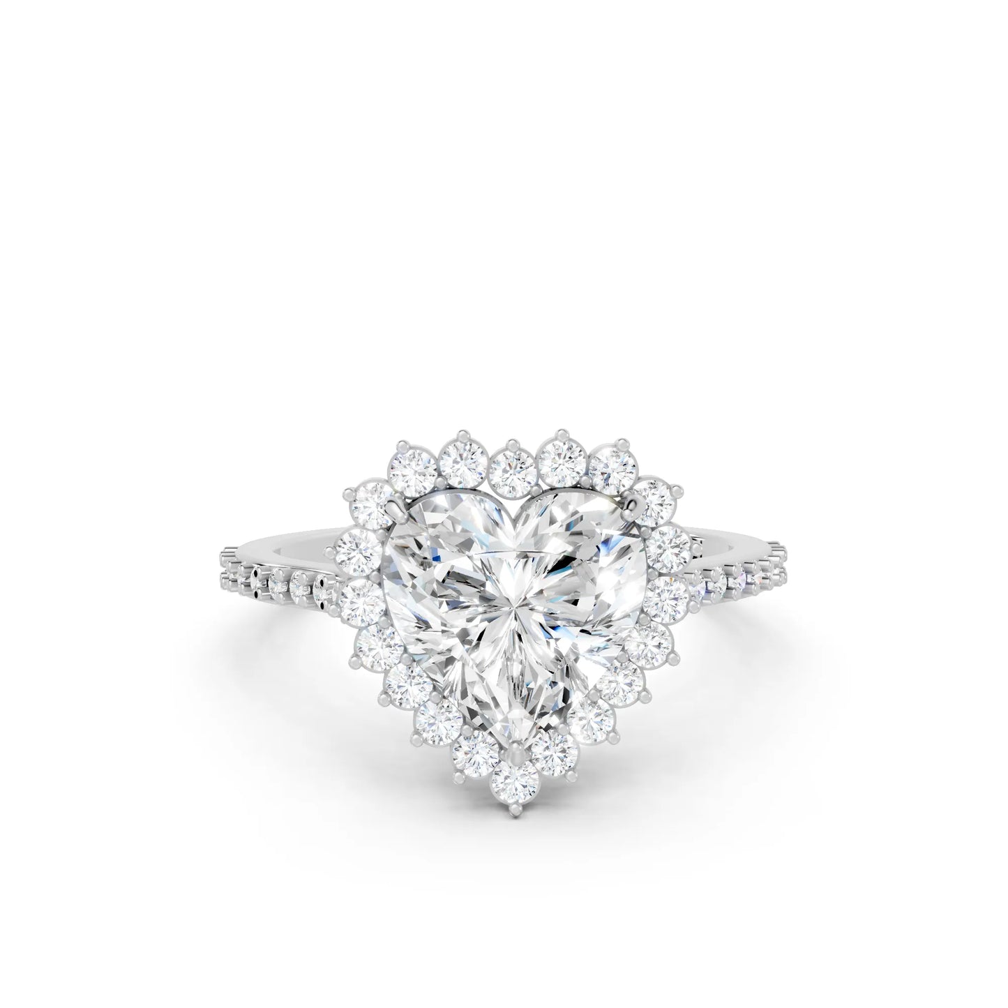 14K Gold Heart Cut Diamond Floral Halo Pave Engagement Ring