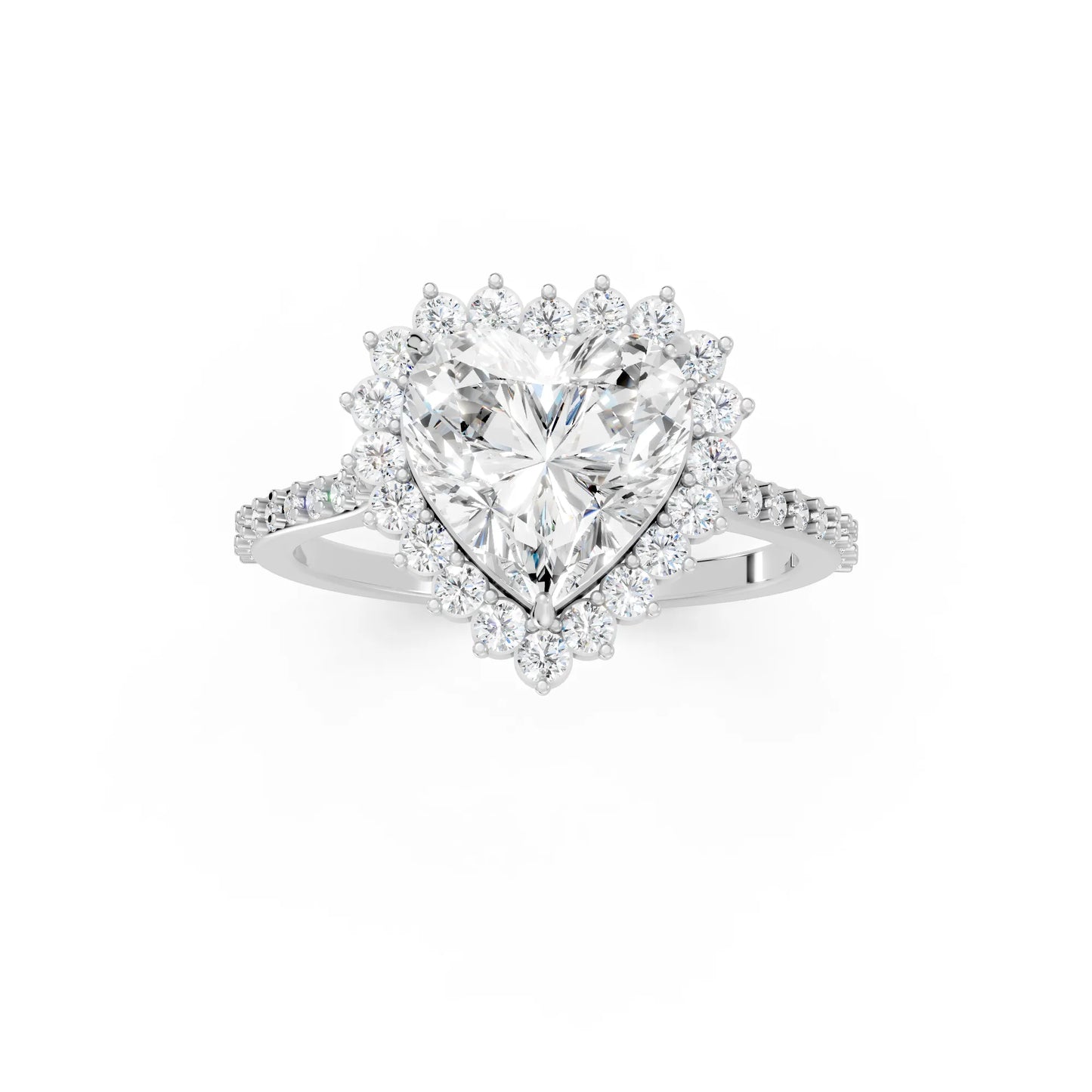 14K Gold Heart Cut Diamond Floral Halo Pave Engagement Ring