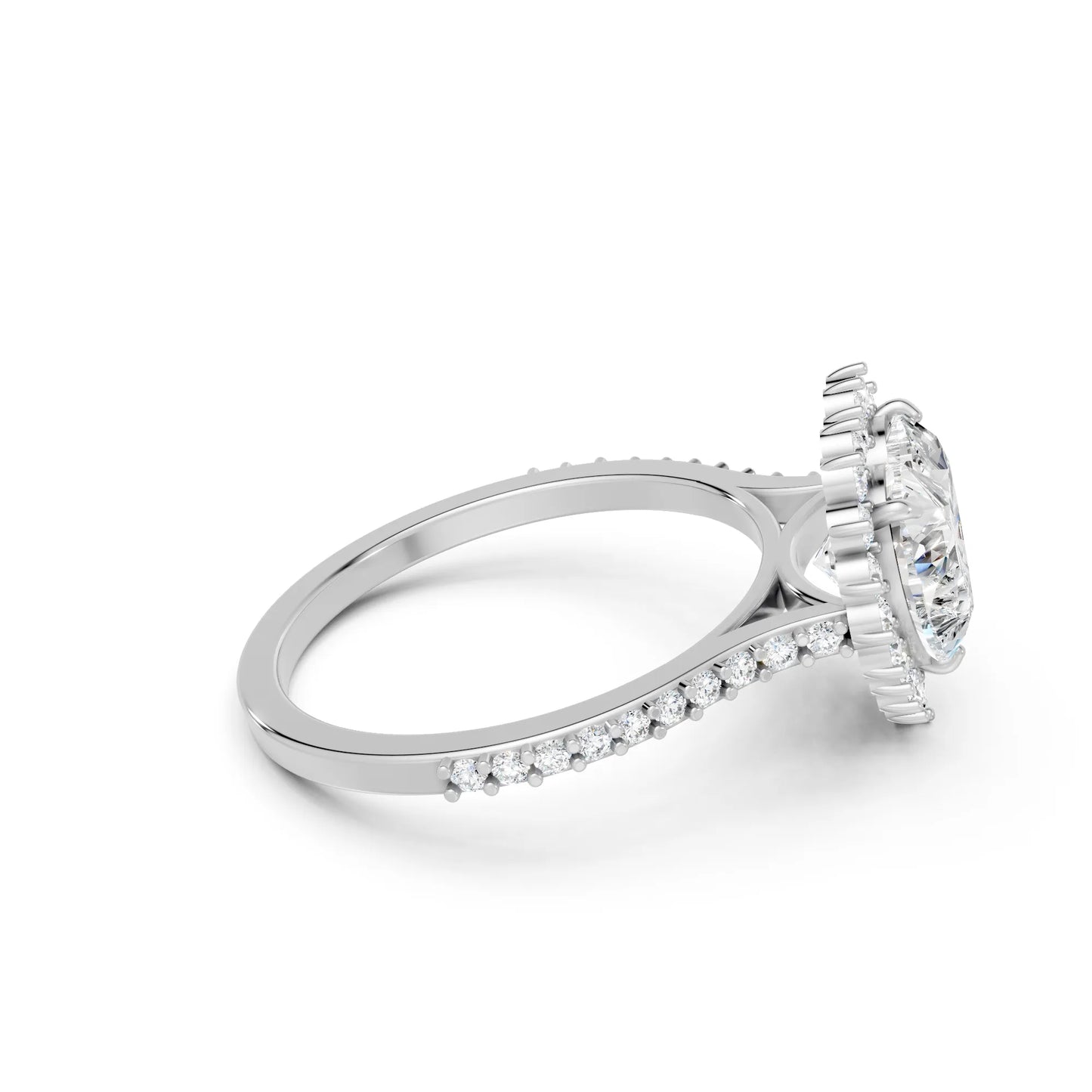 14K Gold Heart Cut Diamond Floral Halo Pave Engagement Ring