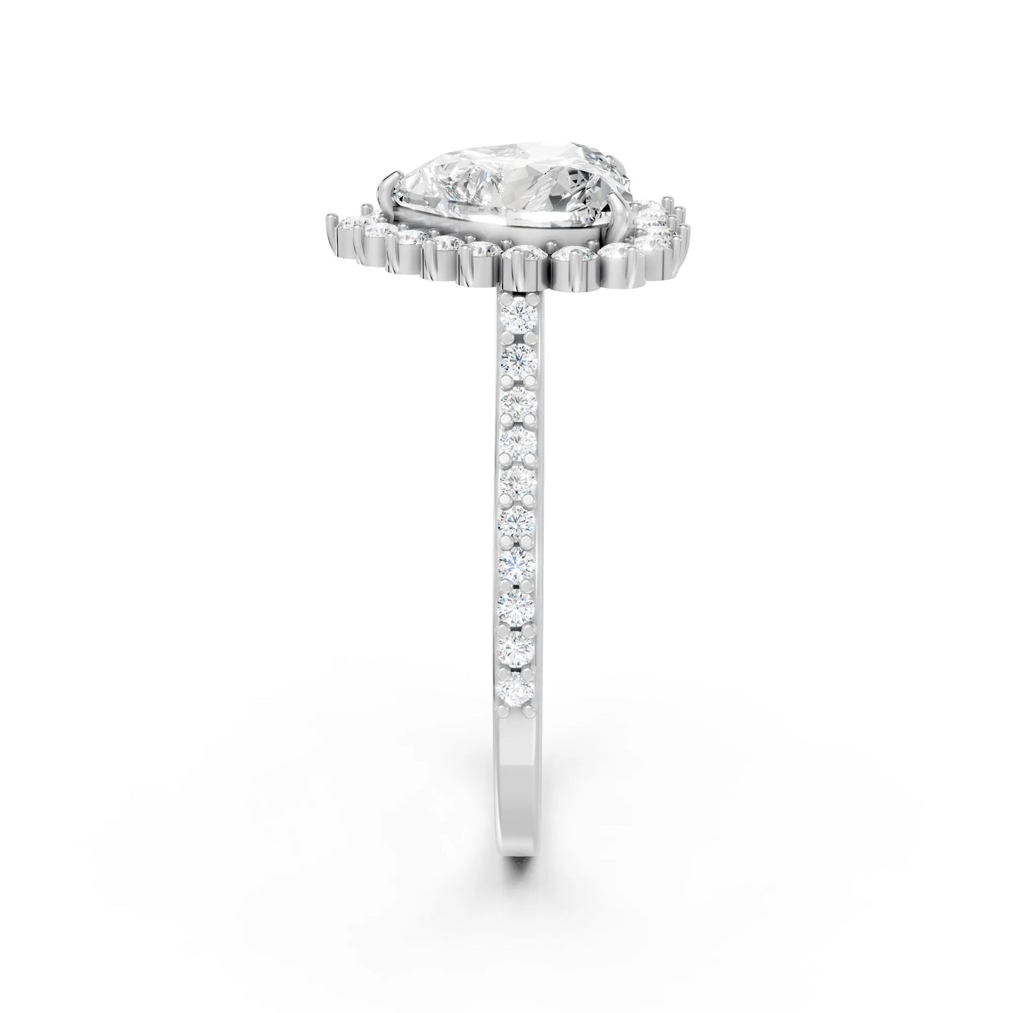 14K Gold Heart Cut Diamond Floral Halo Pave Engagement Ring