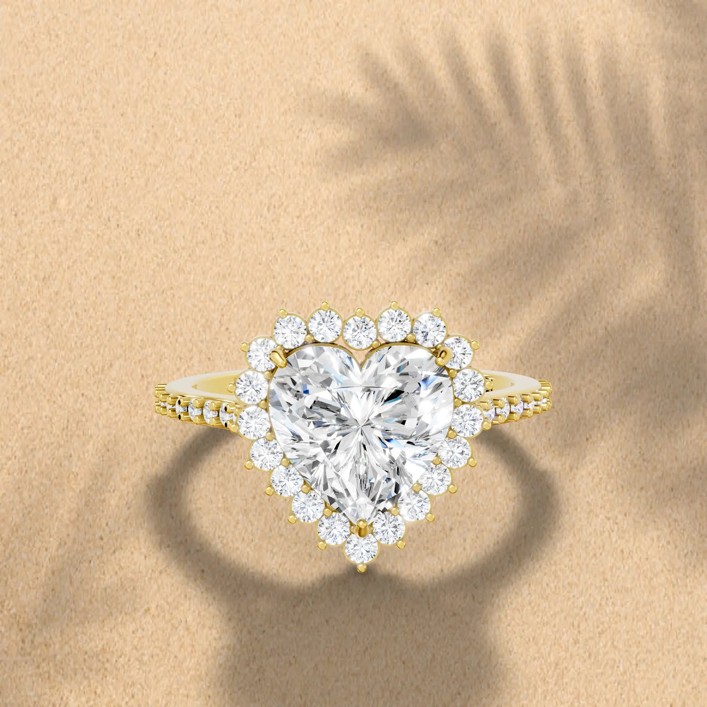 14K Gold Heart Cut Diamond Floral Halo Pave Engagement Ring