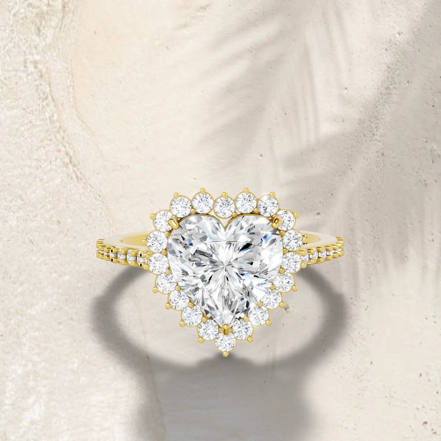 14K Gold Heart Cut Diamond Floral Halo Pave Engagement Ring