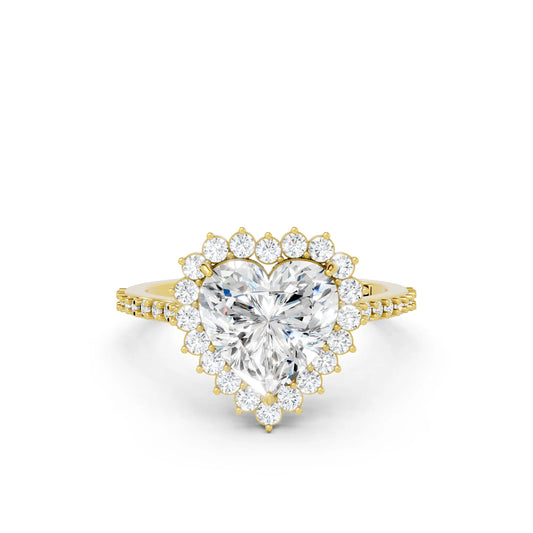 14K Gold Heart Cut Diamond Floral Halo Pave Engagement Ring