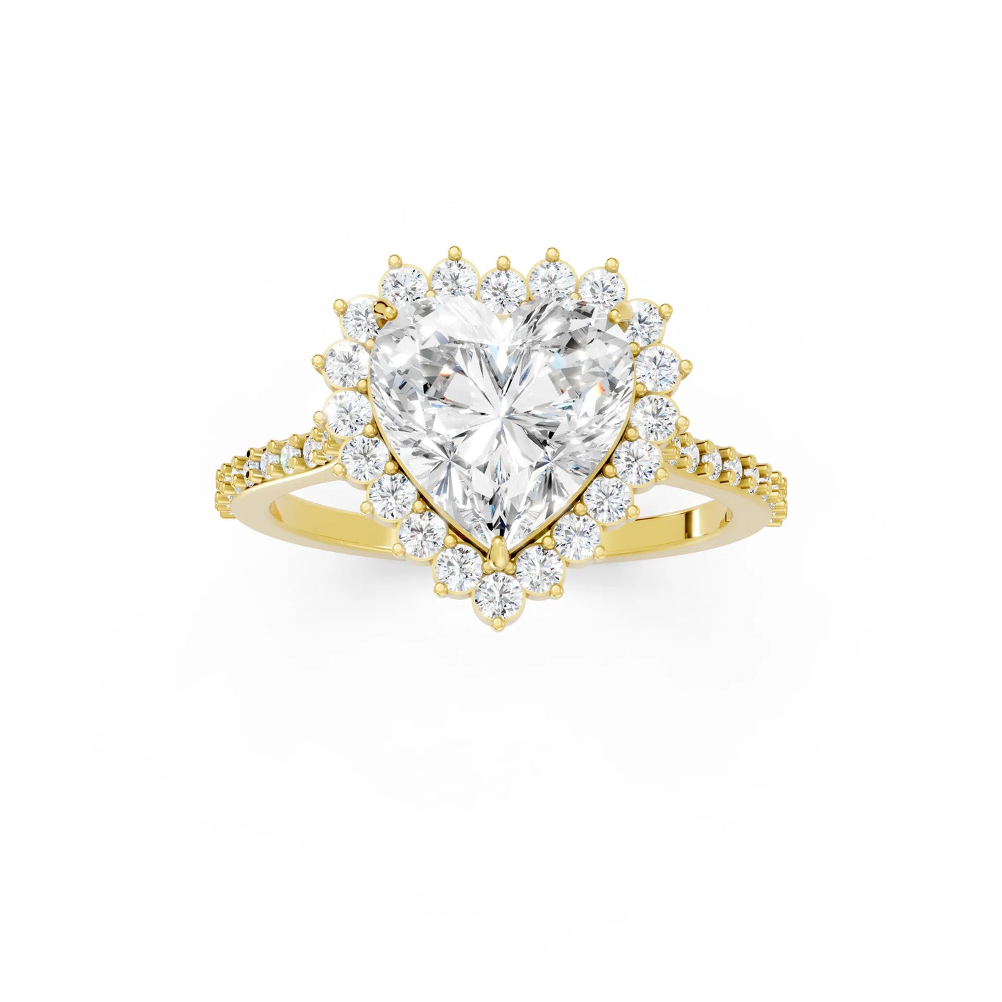 14K Gold Heart Cut Diamond Floral Halo Pave Engagement Ring