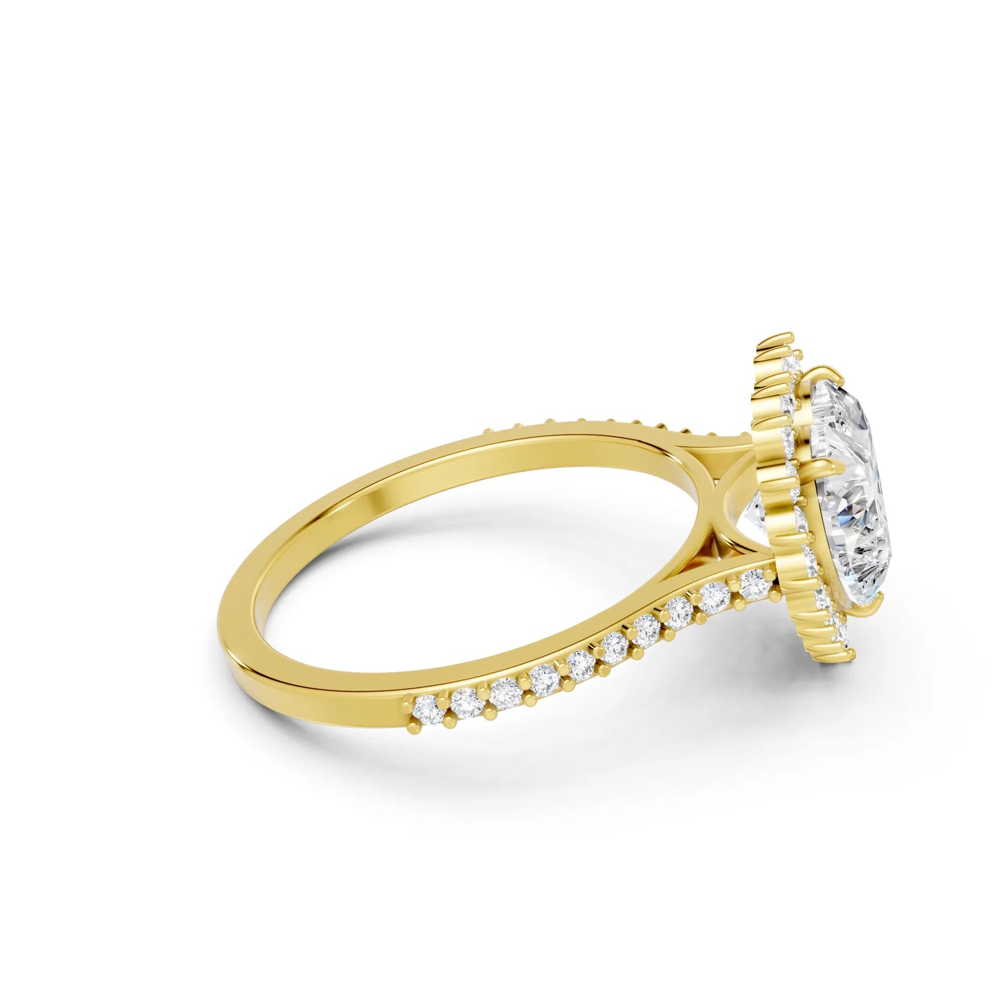 14K Gold Heart Cut Diamond Floral Halo Pave Engagement Ring