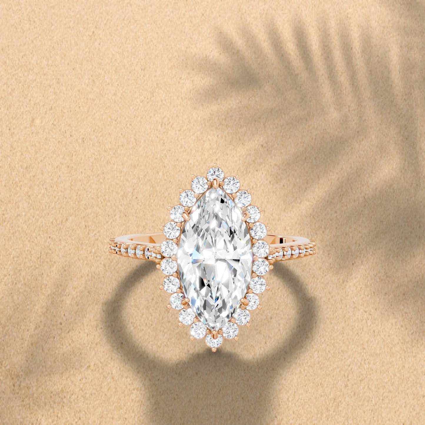 14K Gold Marquise Cut Diamond Floral Halo Pave Engagement Ring