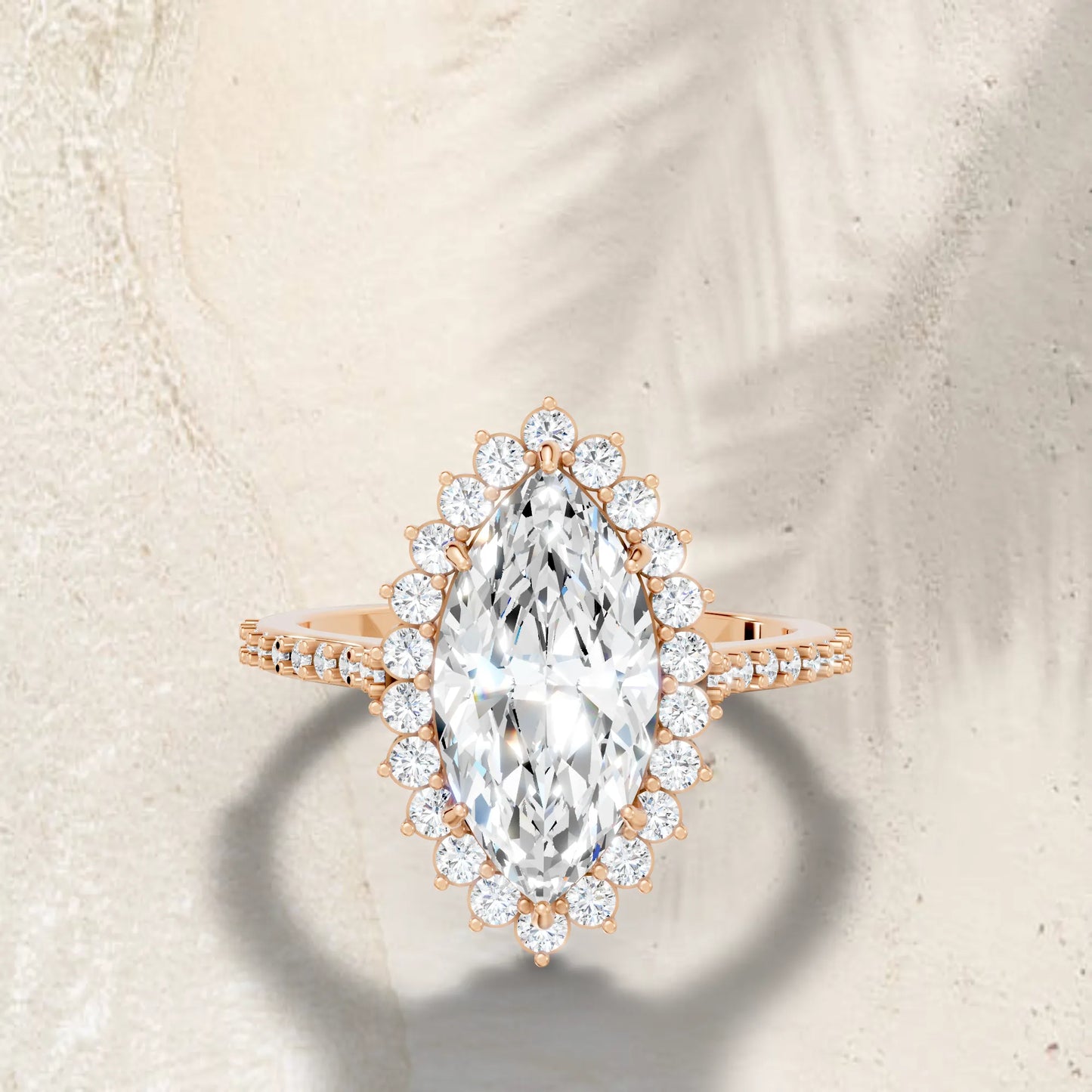 14K Gold Marquise Cut Diamond Floral Halo Pave Engagement Ring