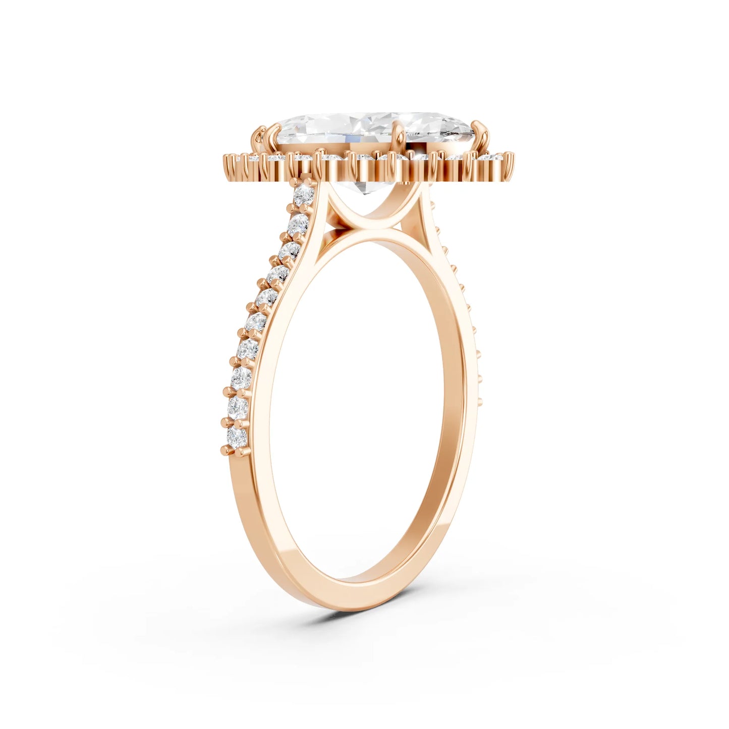 14K Gold Marquise Cut Diamond Floral Halo Pave Engagement Ring