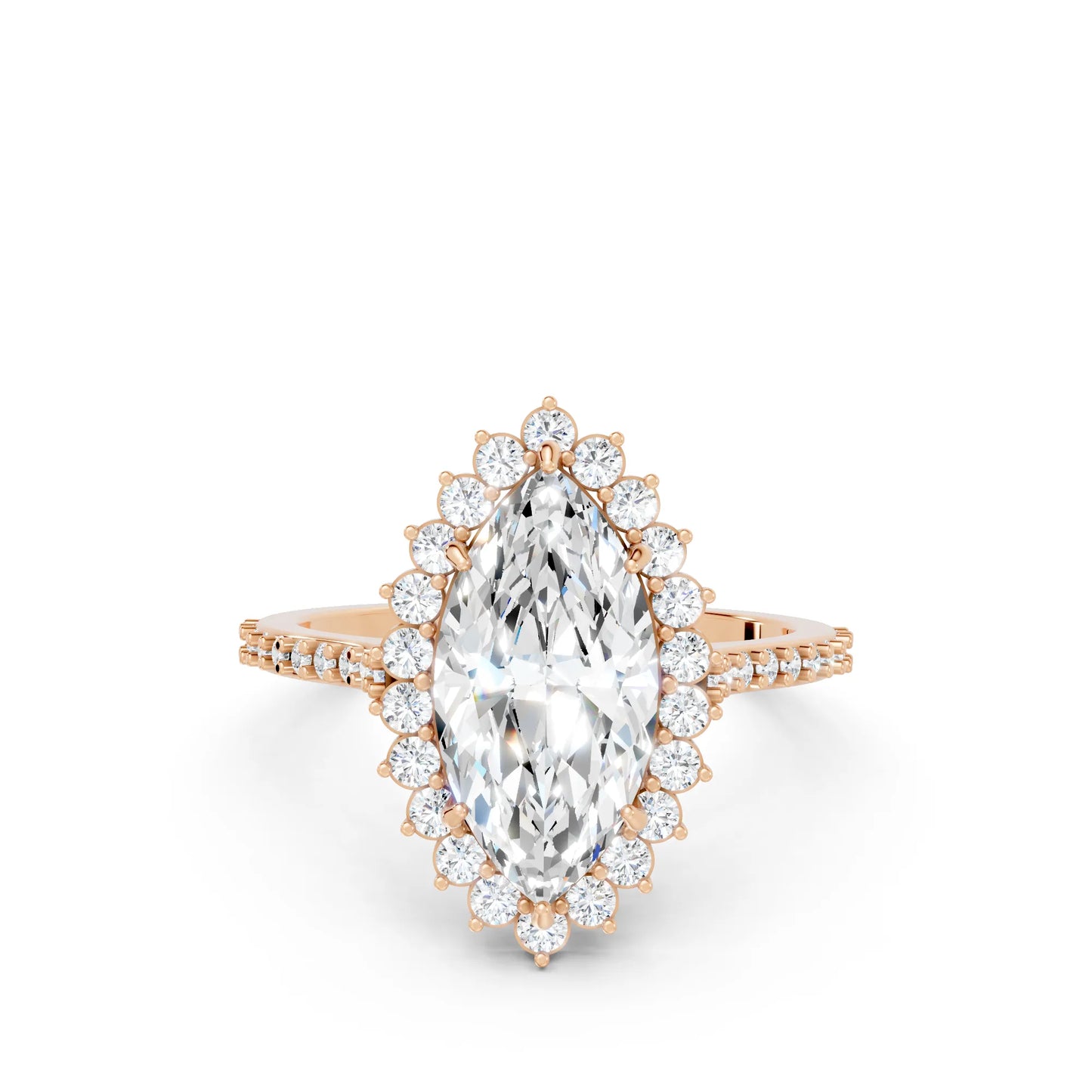 14K Gold Marquise Cut Diamond Floral Halo Pave Engagement Ring
