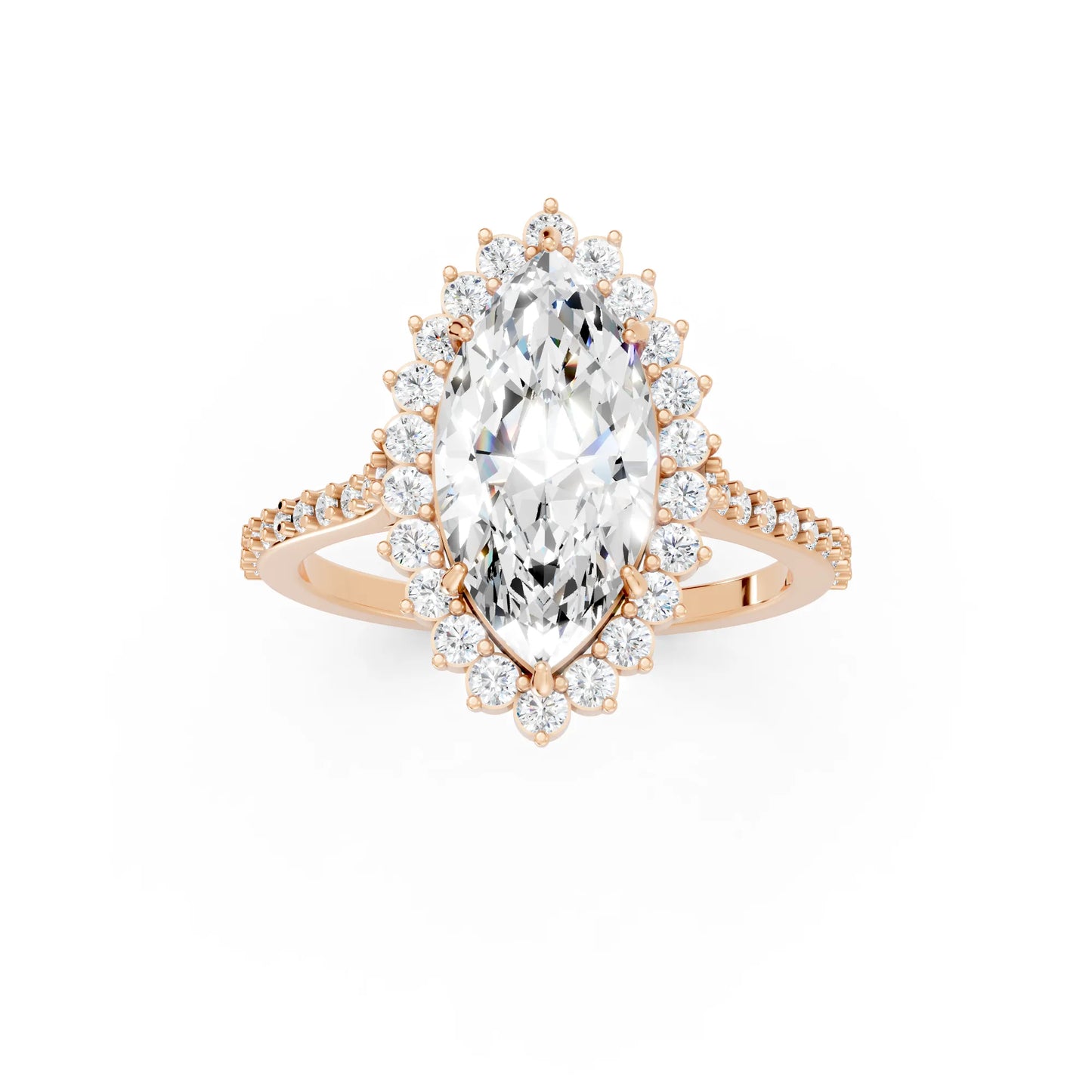 14K Gold Marquise Cut Diamond Floral Halo Pave Engagement Ring
