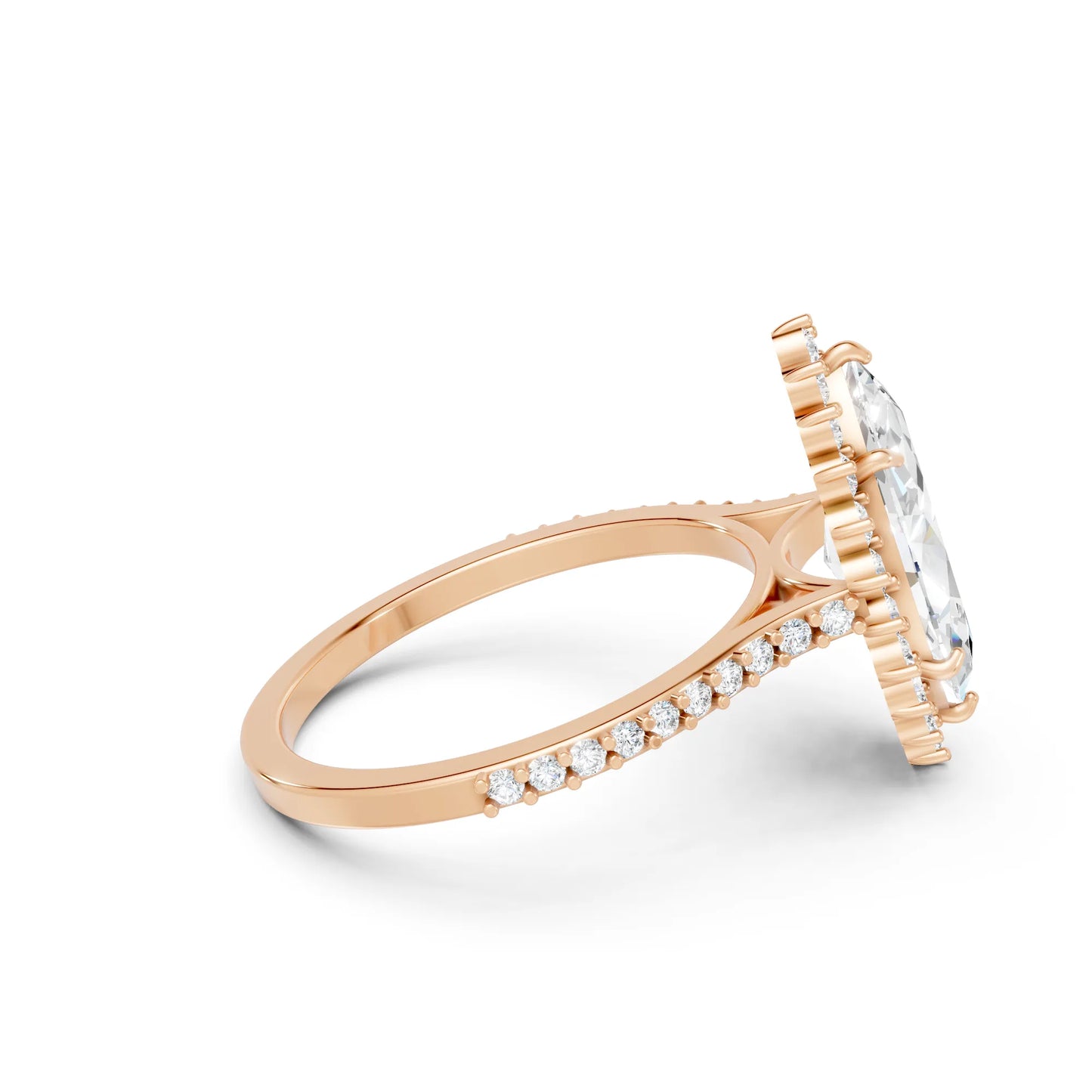 14K Gold Marquise Cut Diamond Floral Halo Pave Engagement Ring