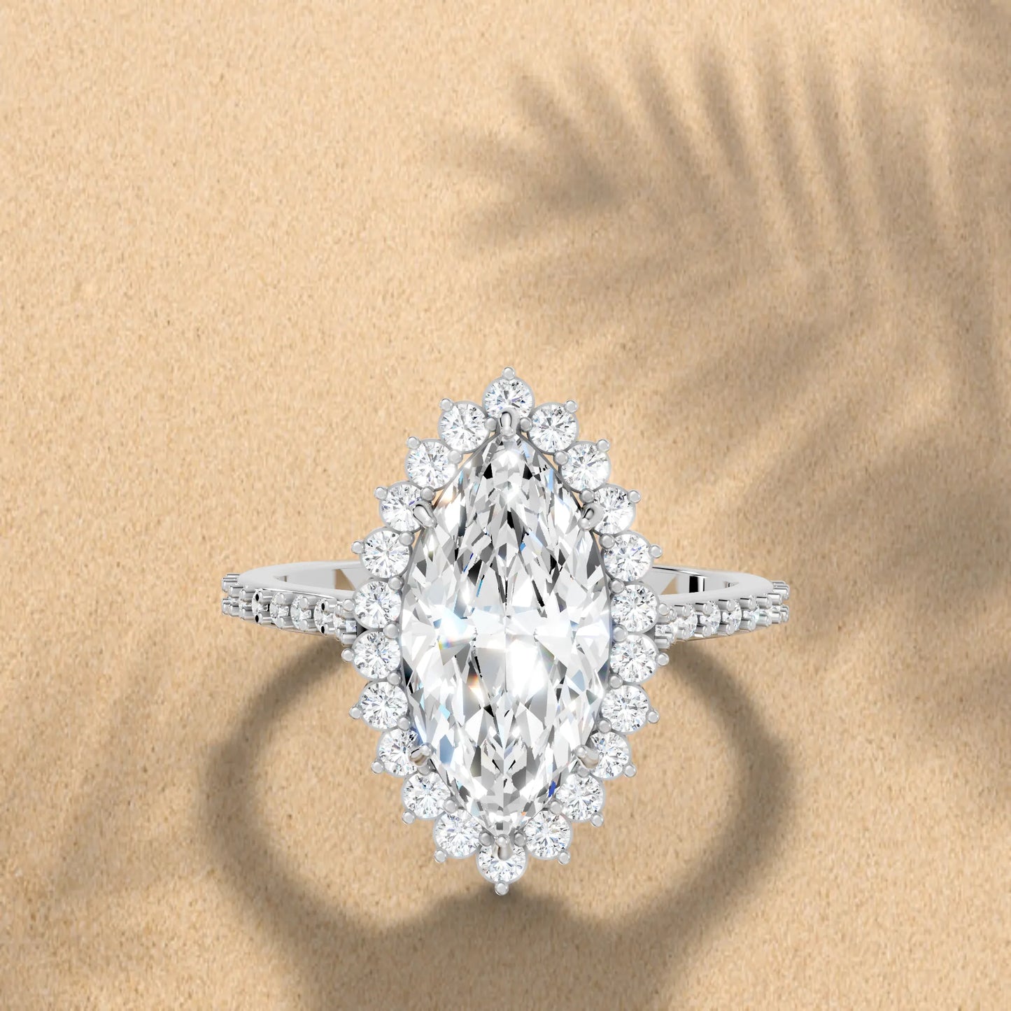 14K Gold Marquise Cut Diamond Floral Halo Pave Engagement Ring