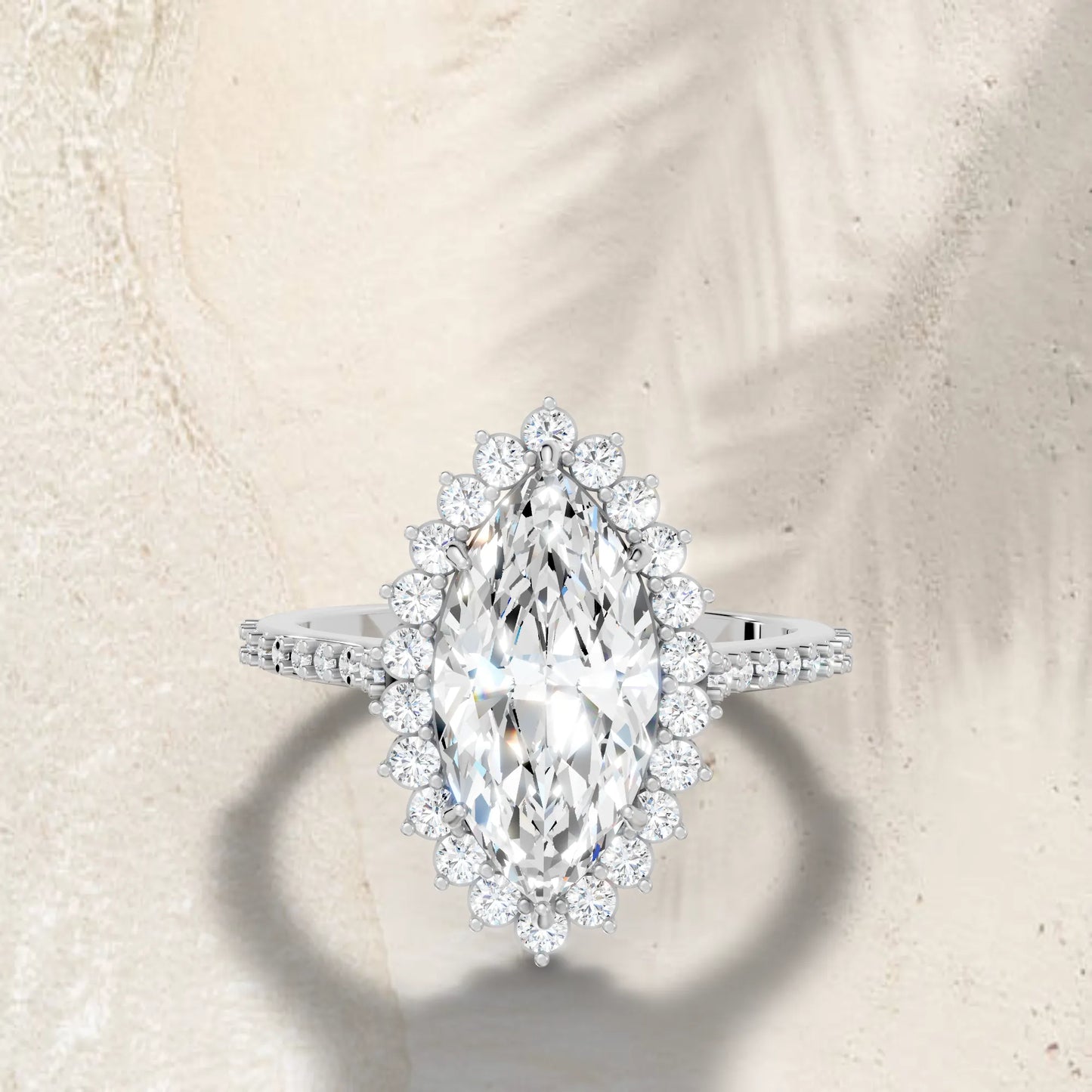 14K Gold Marquise Cut Diamond Floral Halo Pave Engagement Ring