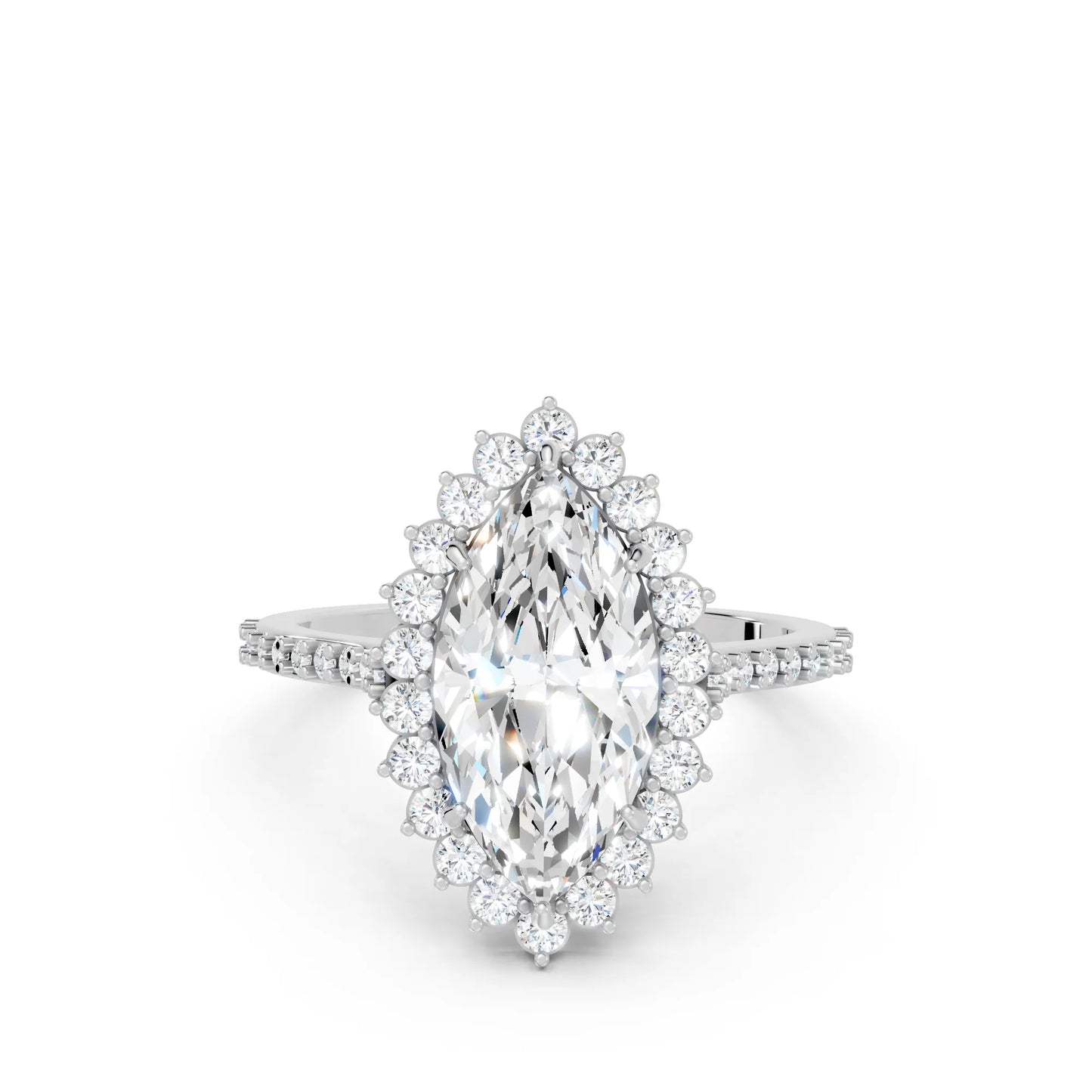 14K Gold Marquise Cut Diamond Floral Halo Pave Engagement Ring