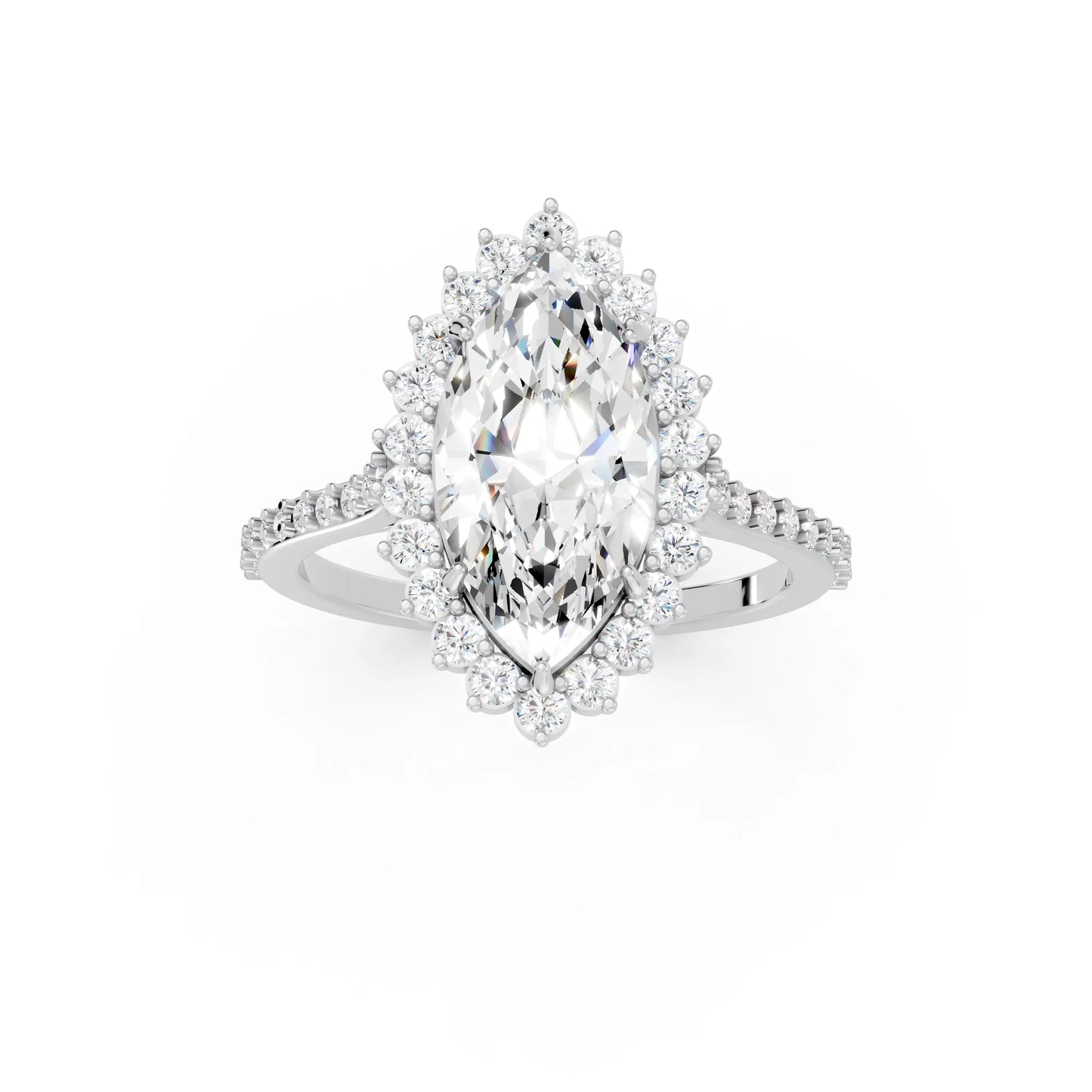 14K Gold Marquise Cut Diamond Floral Halo Pave Engagement Ring