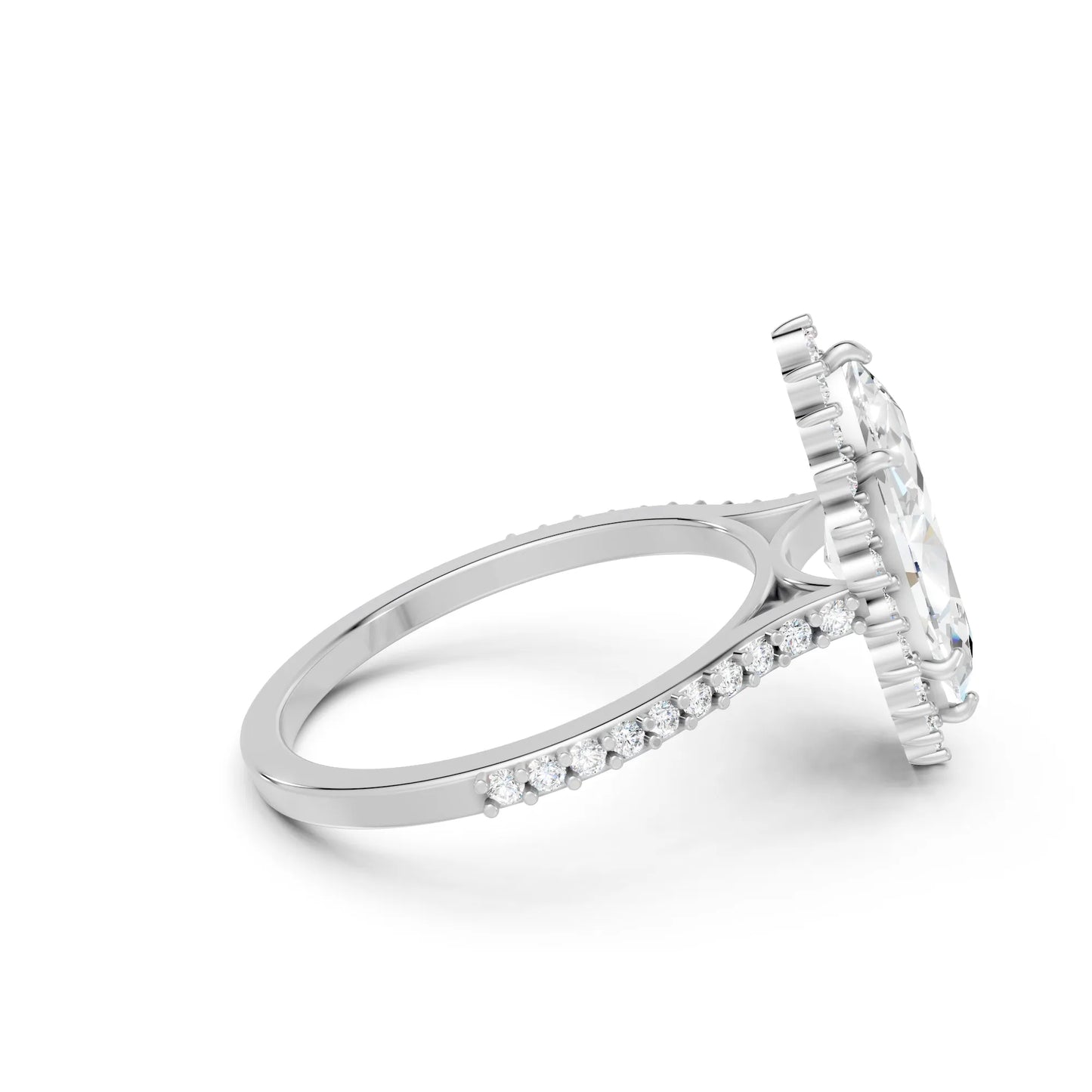 14K Gold Marquise Cut Diamond Floral Halo Pave Engagement Ring