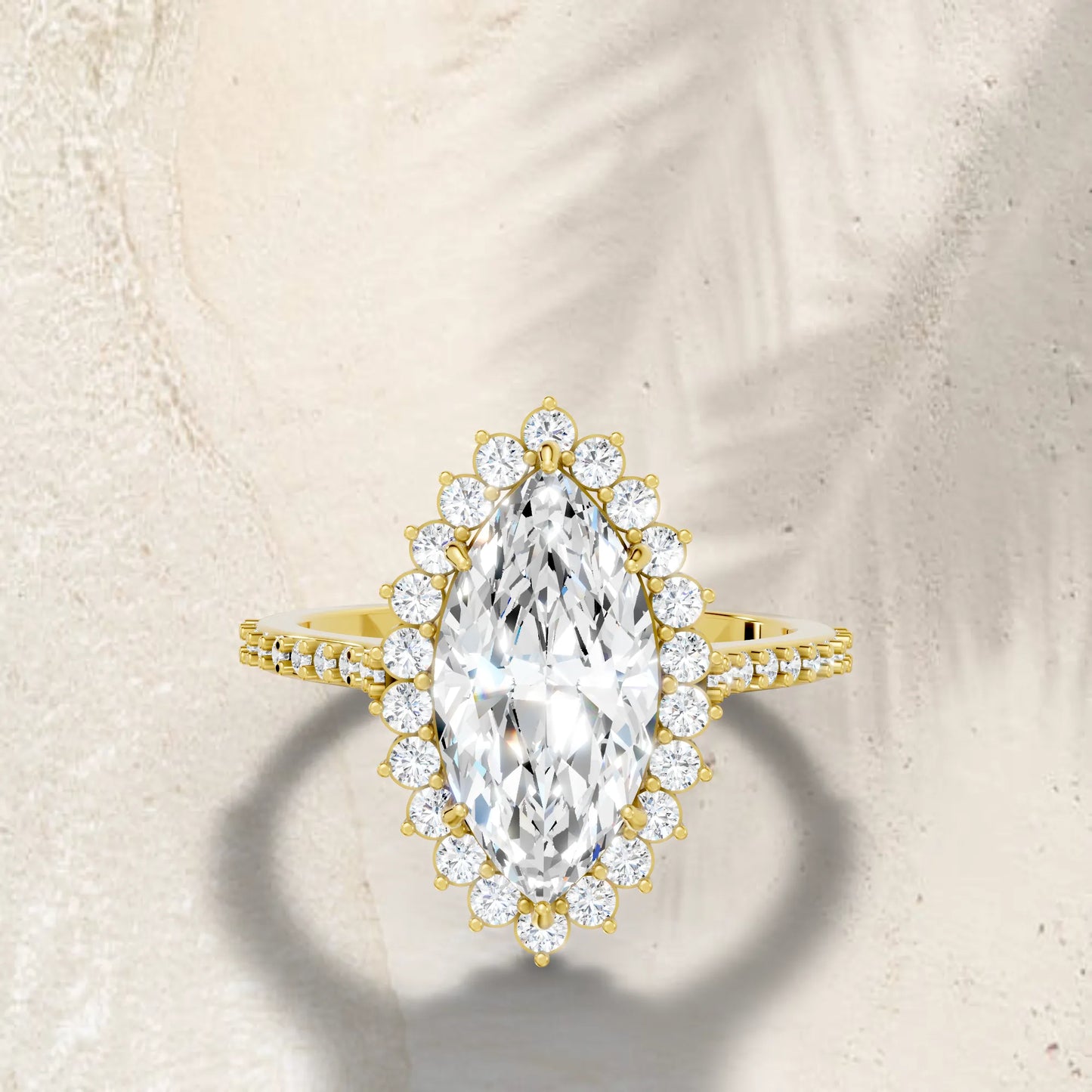 14K Gold Marquise Cut Diamond Floral Halo Pave Engagement Ring
