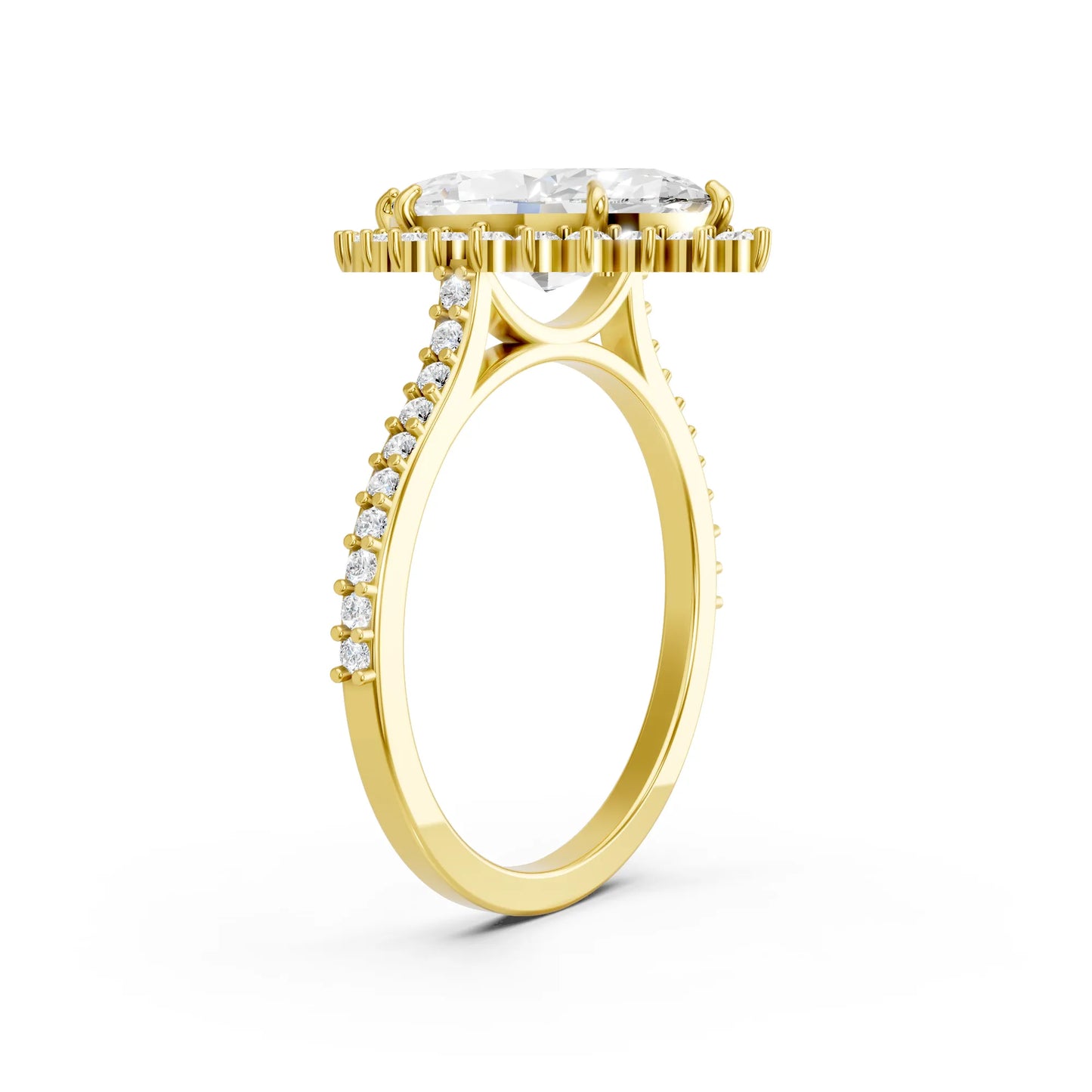 14K Gold Marquise Cut Diamond Floral Halo Pave Engagement Ring