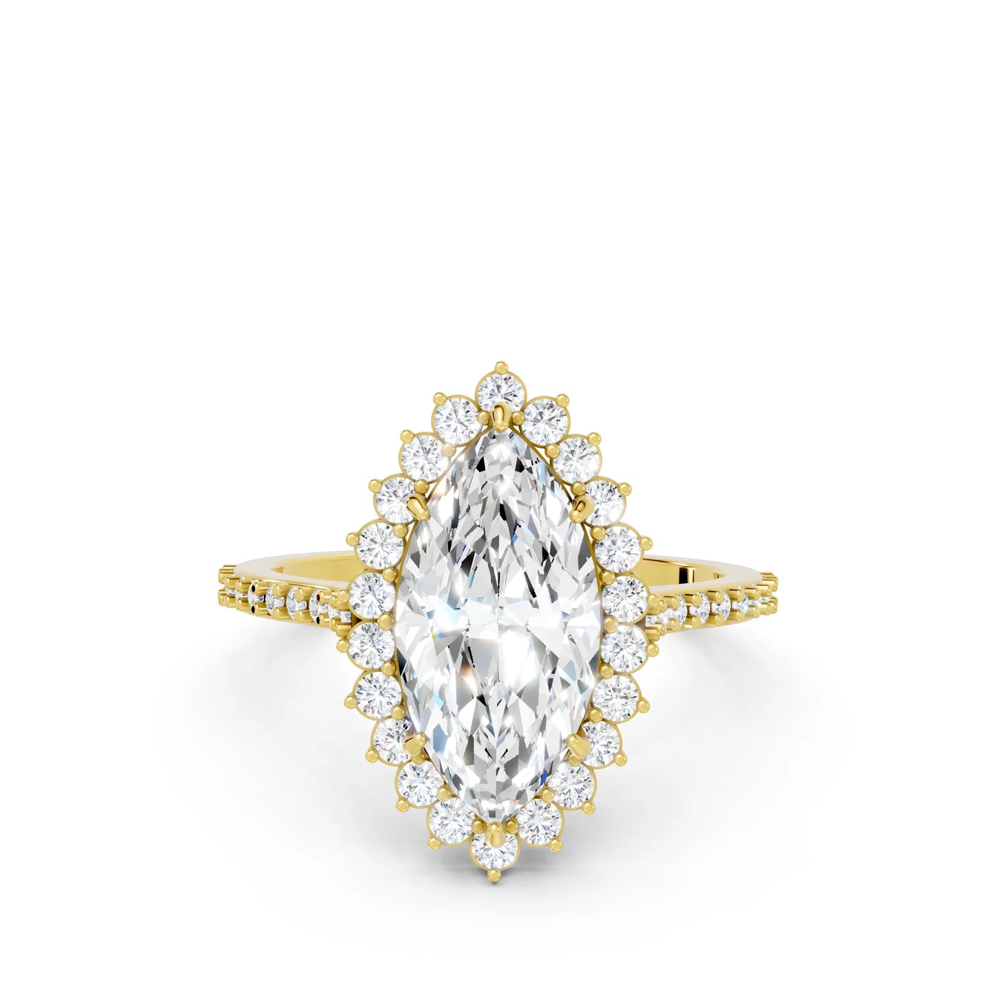 14K Gold Marquise Cut Diamond Floral Halo Pave Engagement Ring