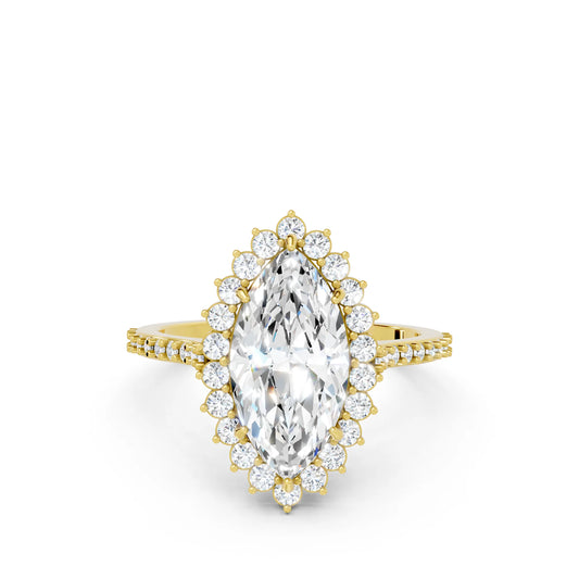14K Gold Marquise Cut Diamond Floral Halo Pave Engagement Ring