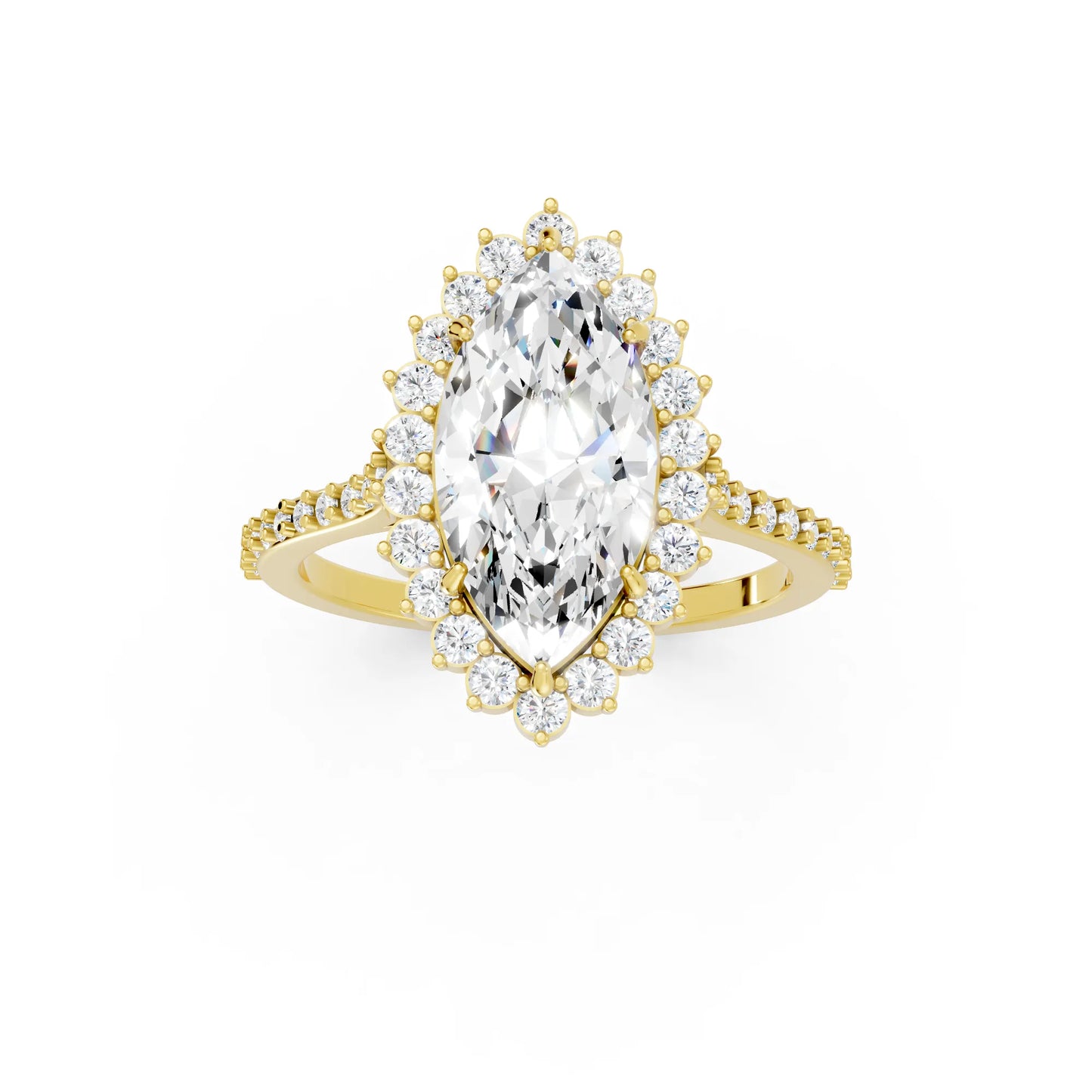 14K Gold Marquise Cut Diamond Floral Halo Pave Engagement Ring